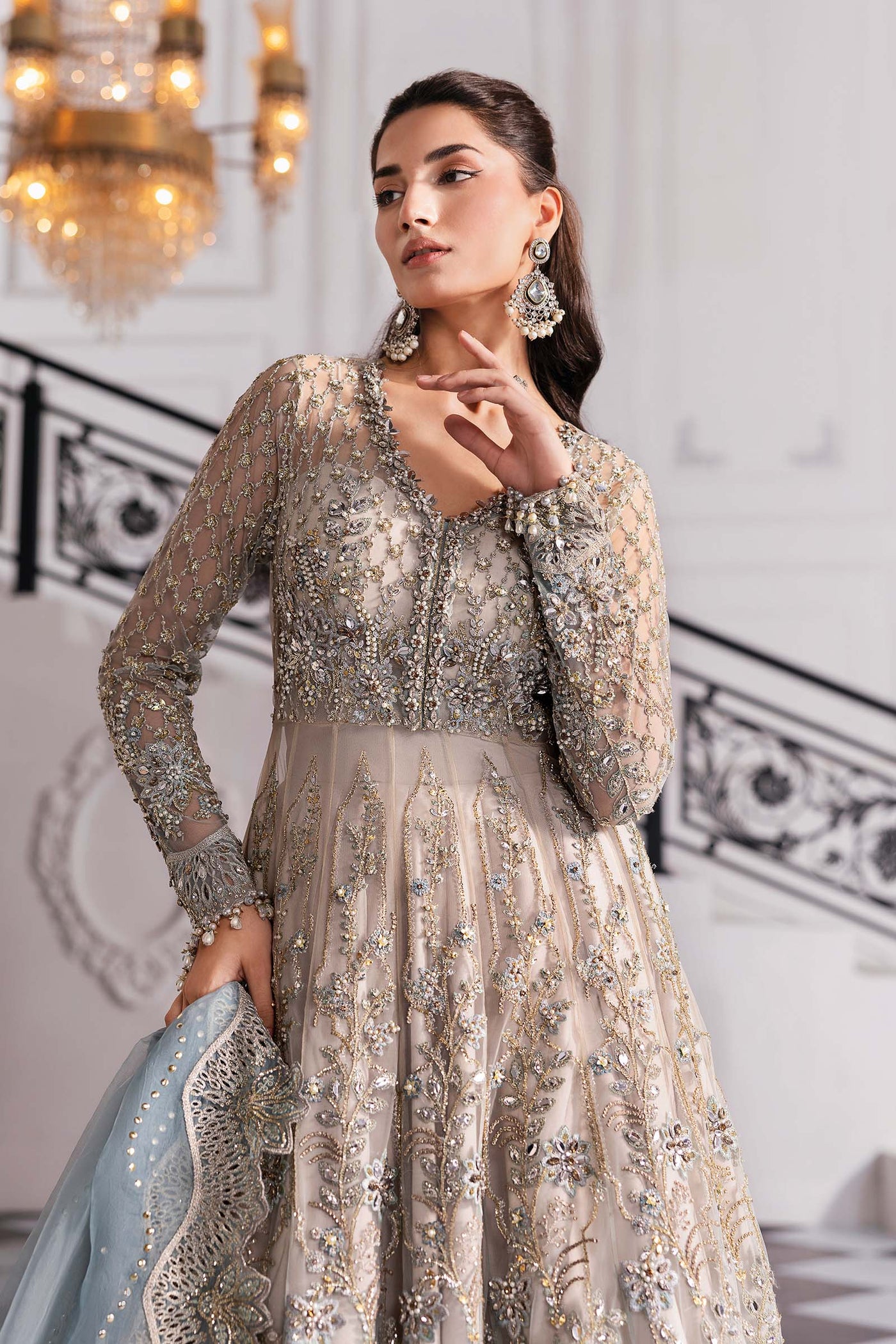 3 Piece Unstitched Embroidered Net Suit | BD-3002