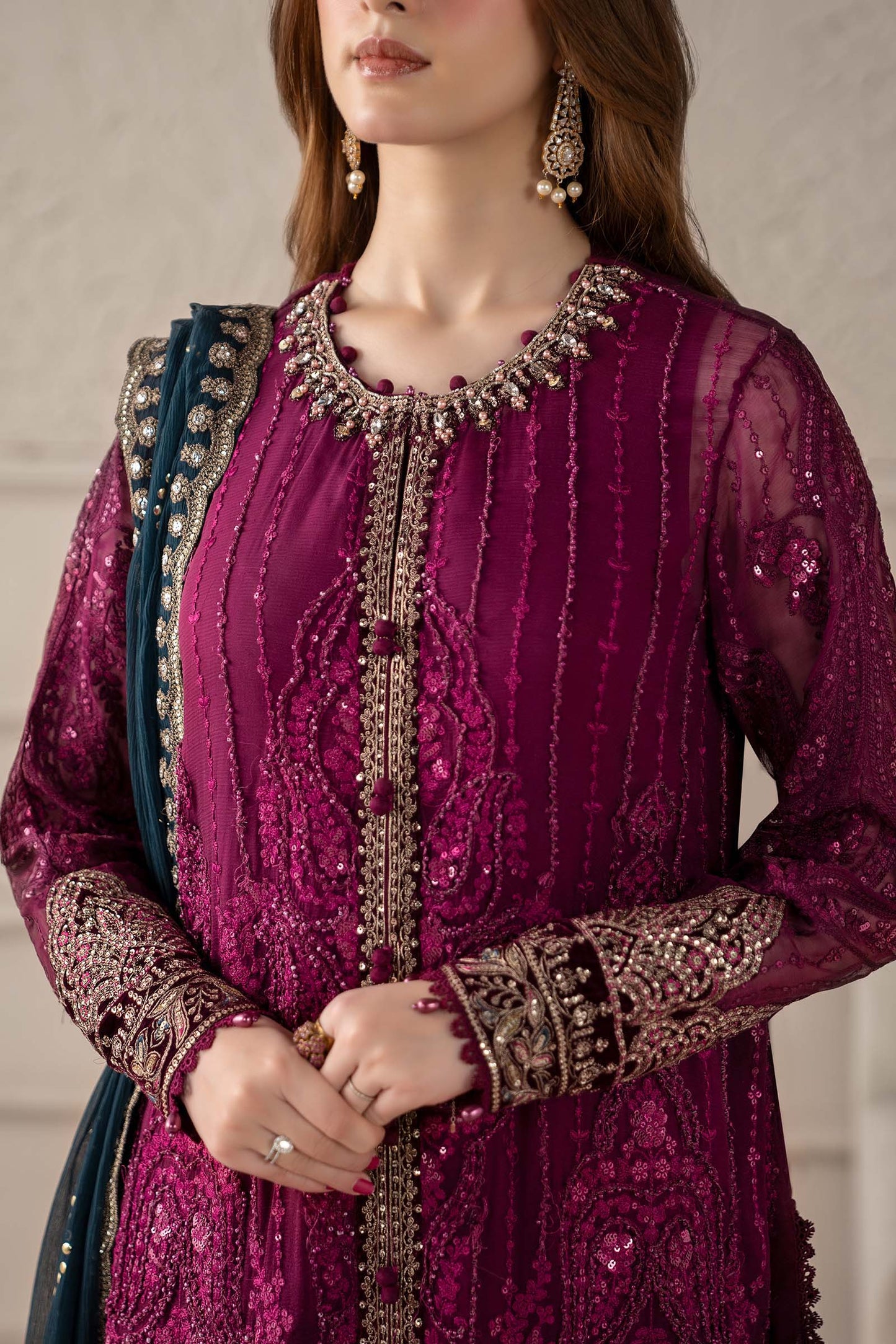 3 Piece Embroidered Chiffon Suit | MCS-25-102