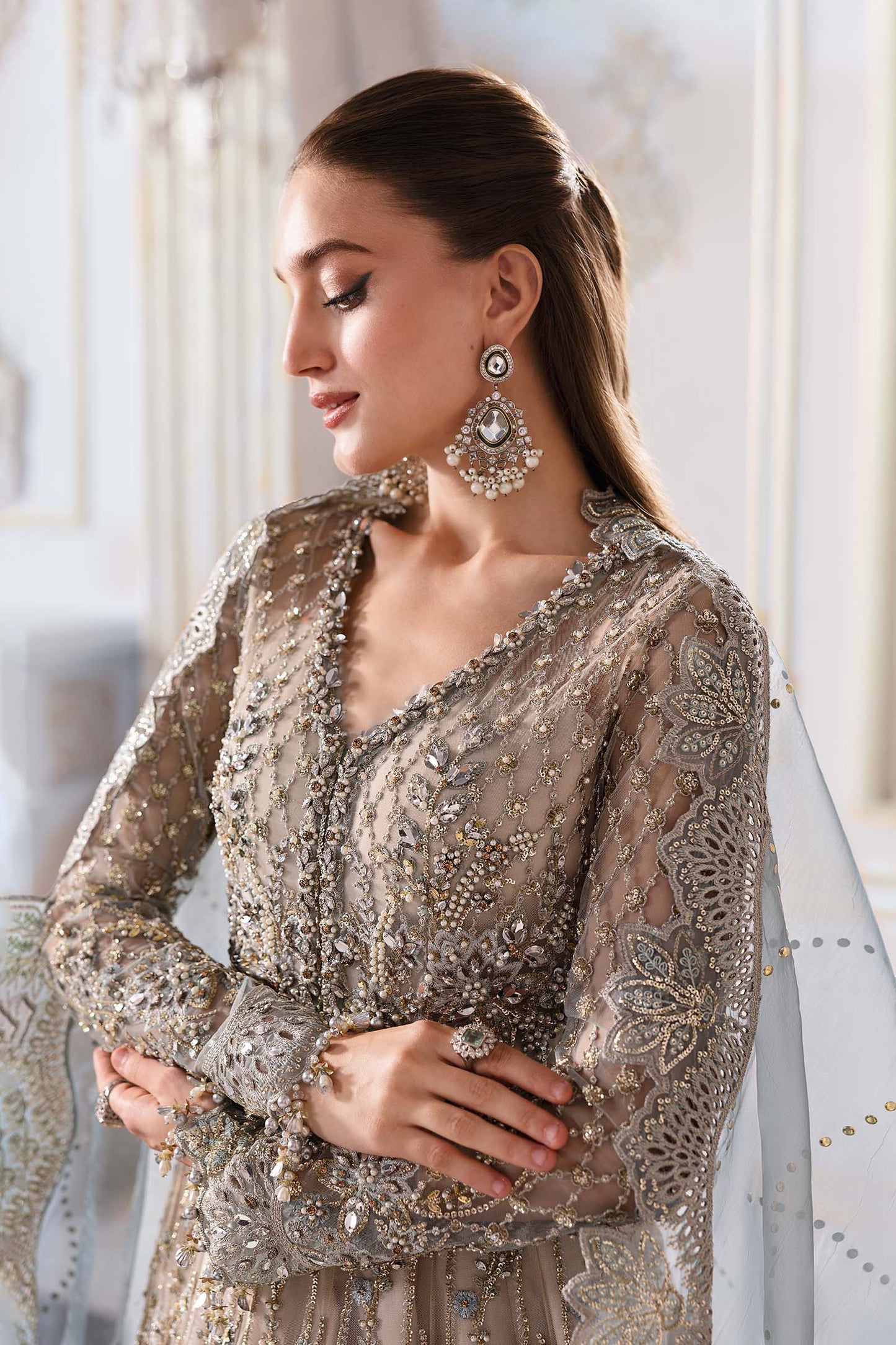 3 Piece Unstitched Embroidered Net Suit | BD-3002