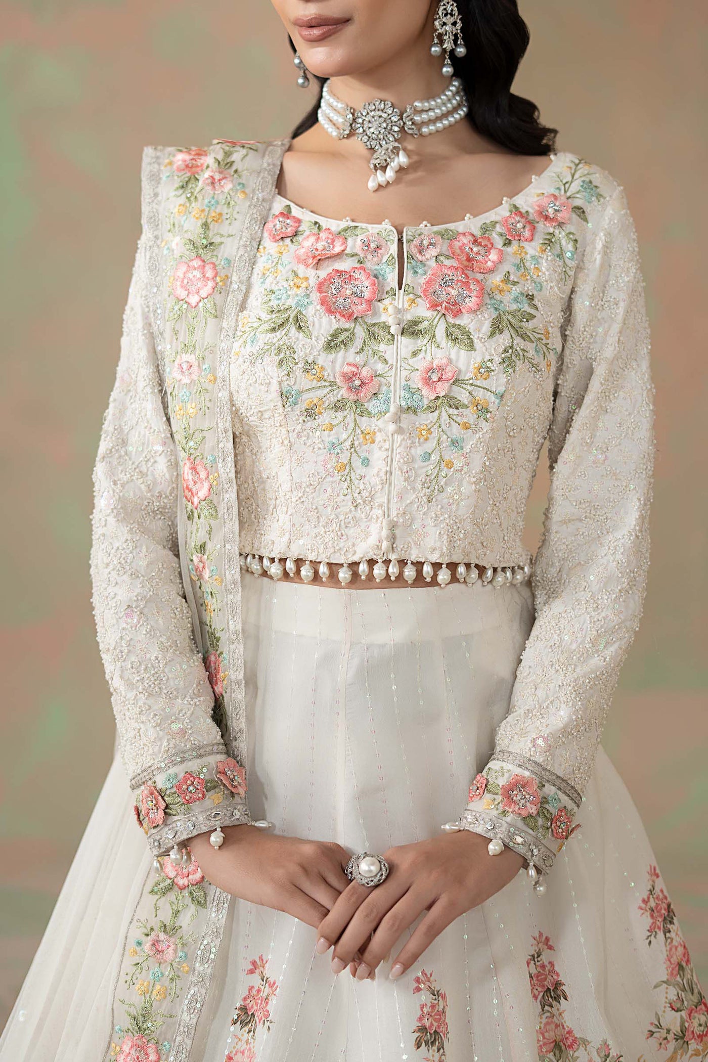 3 Piece Embroidered Raw Silk Suit