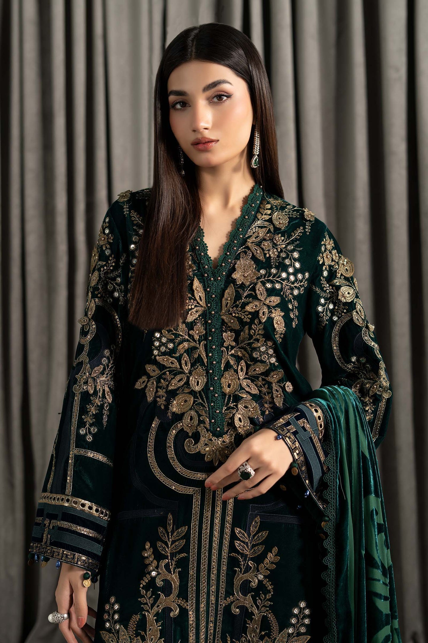 3 Piece Embroidered Velvet Suit