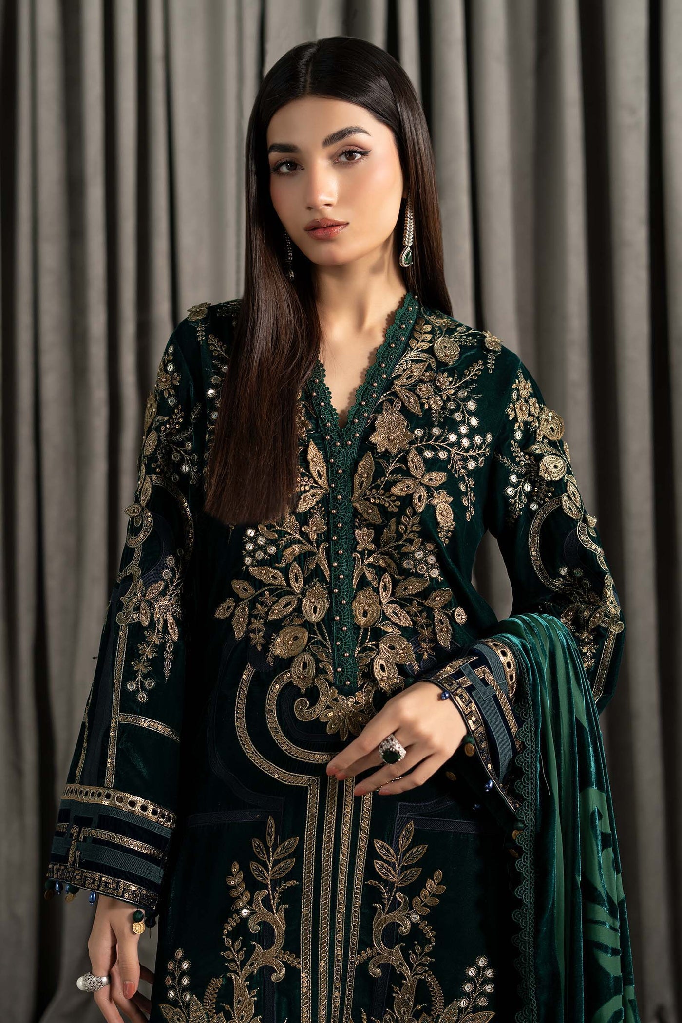 3 Piece Embroidered Velvet Suit