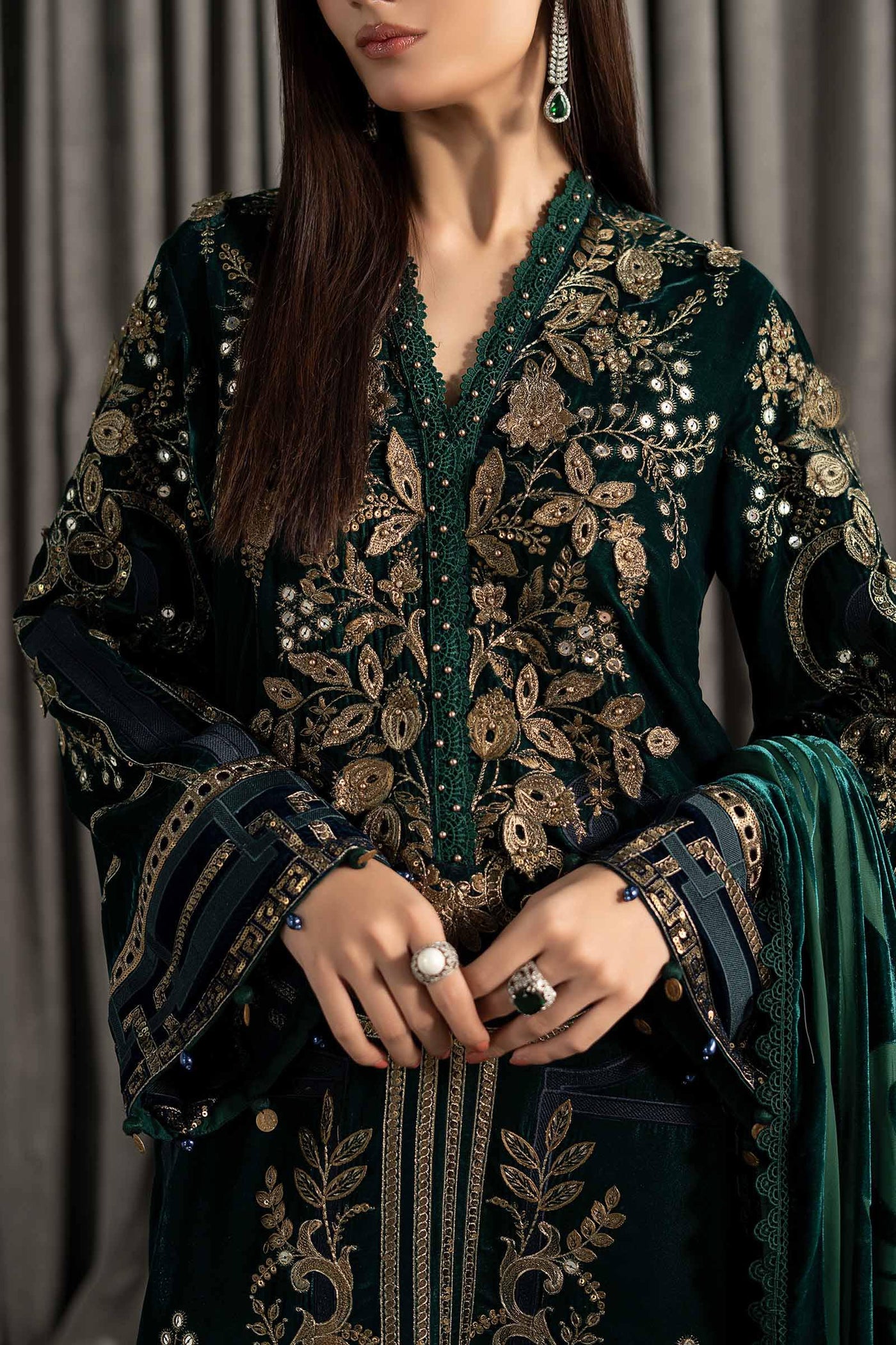 3 Piece Embroidered Velvet Suit