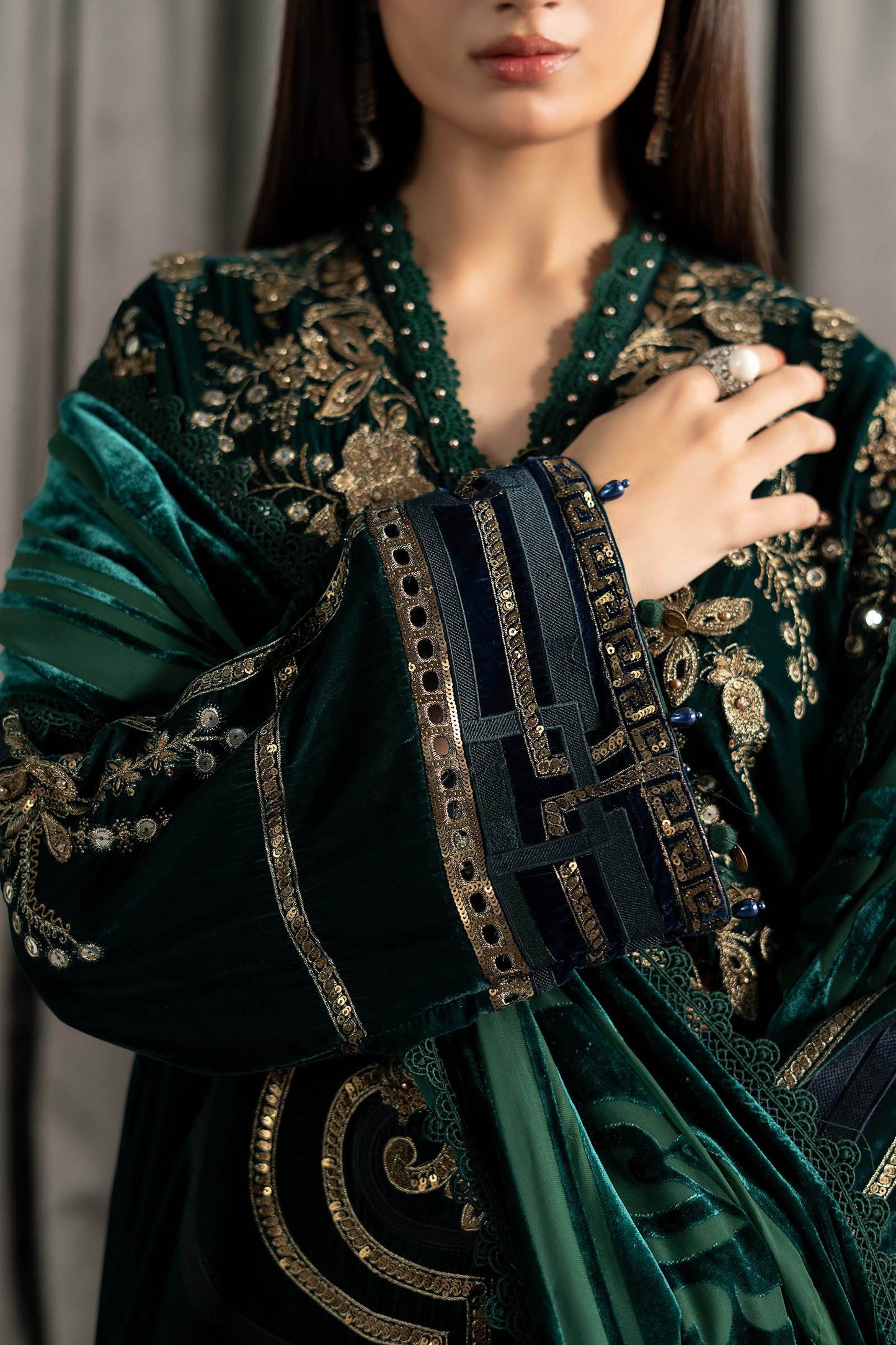 3 Piece Embroidered Velvet Suit