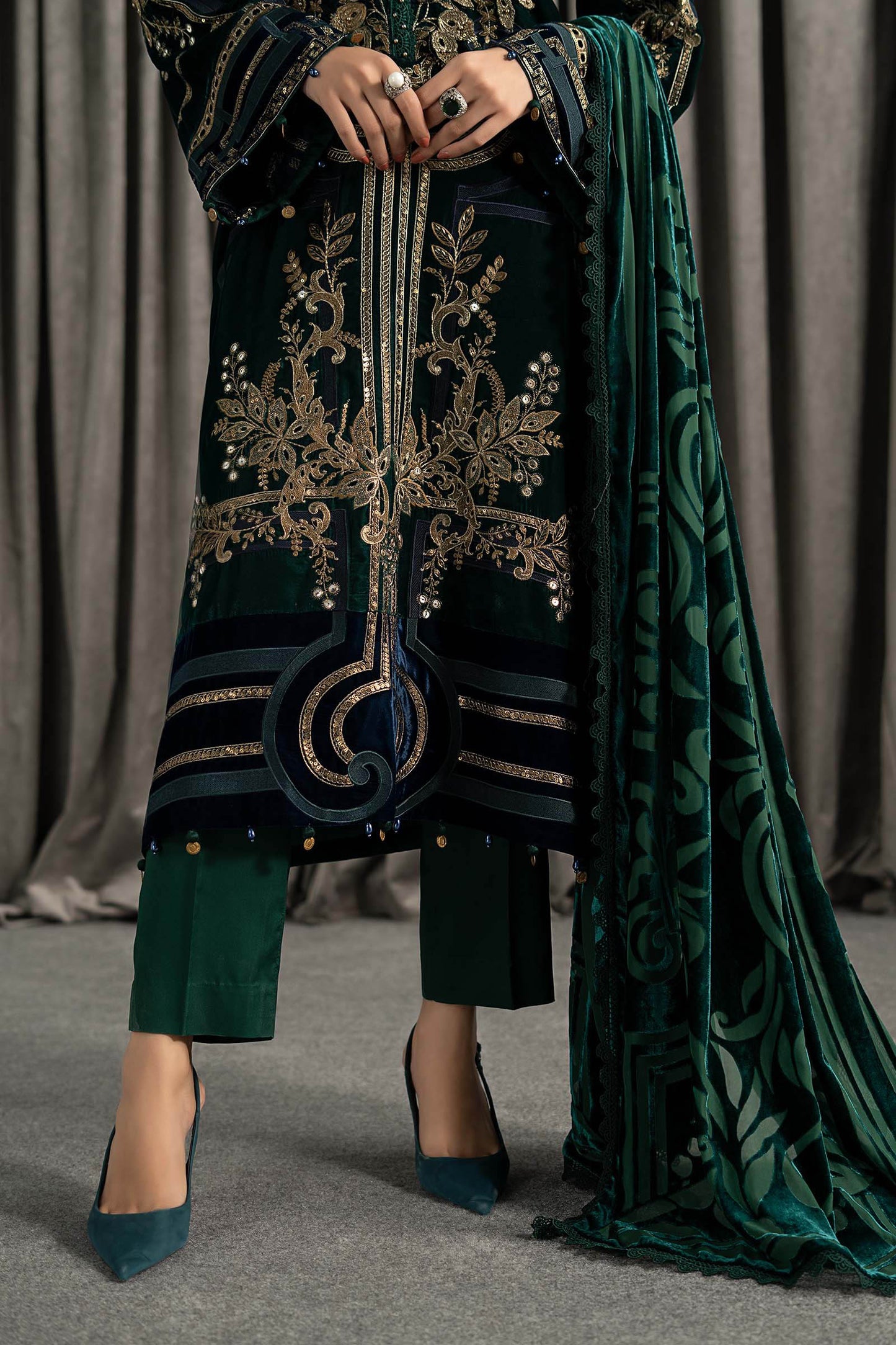 3 Piece Embroidered Velvet Suit