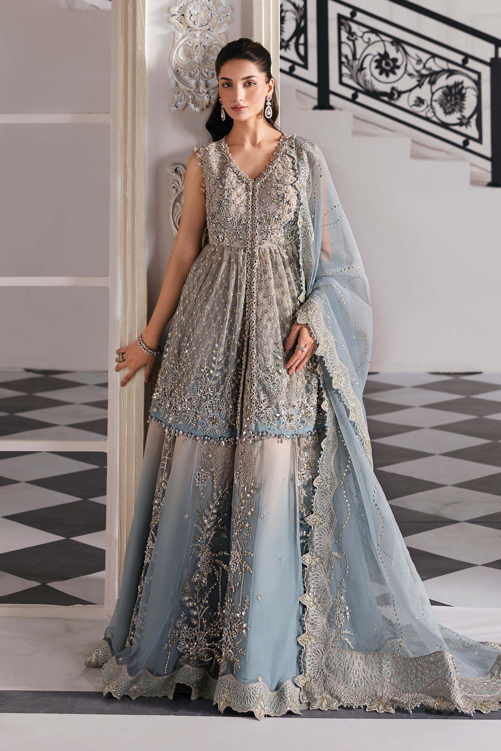 3 Piece Unstitched Embroidered Net Suit | BD-3002