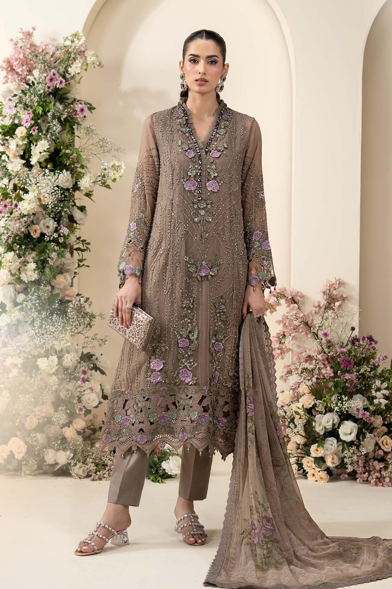 3 Piece Embroidered Chiffon Suit