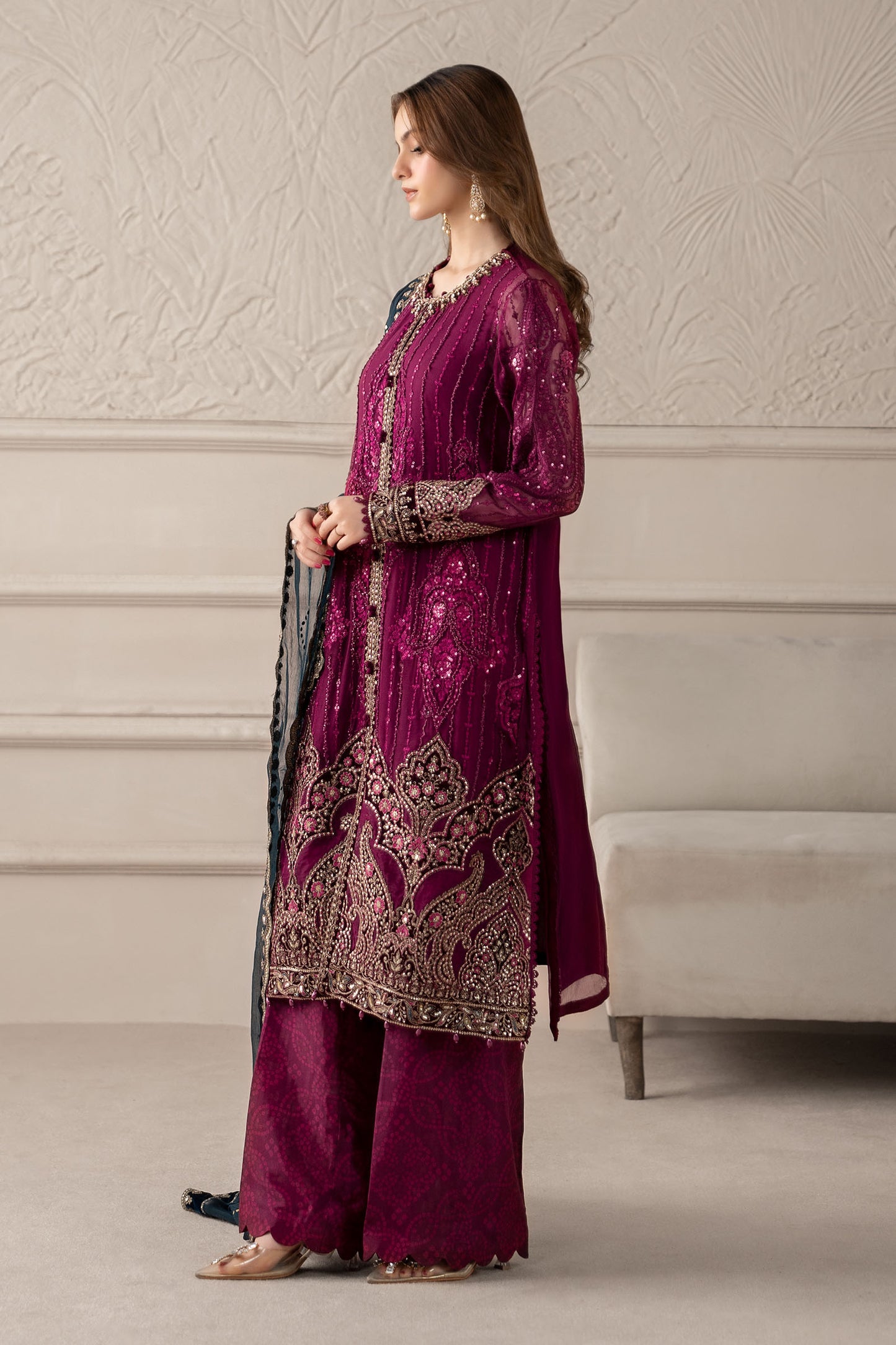 3 Piece Embroidered Chiffon Suit | MCS-25-102