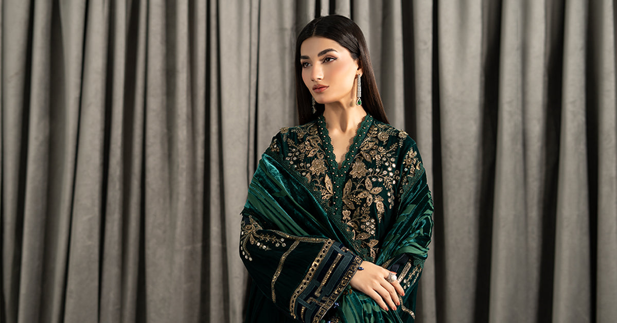 3 Piece Embroidered Velvet Suit