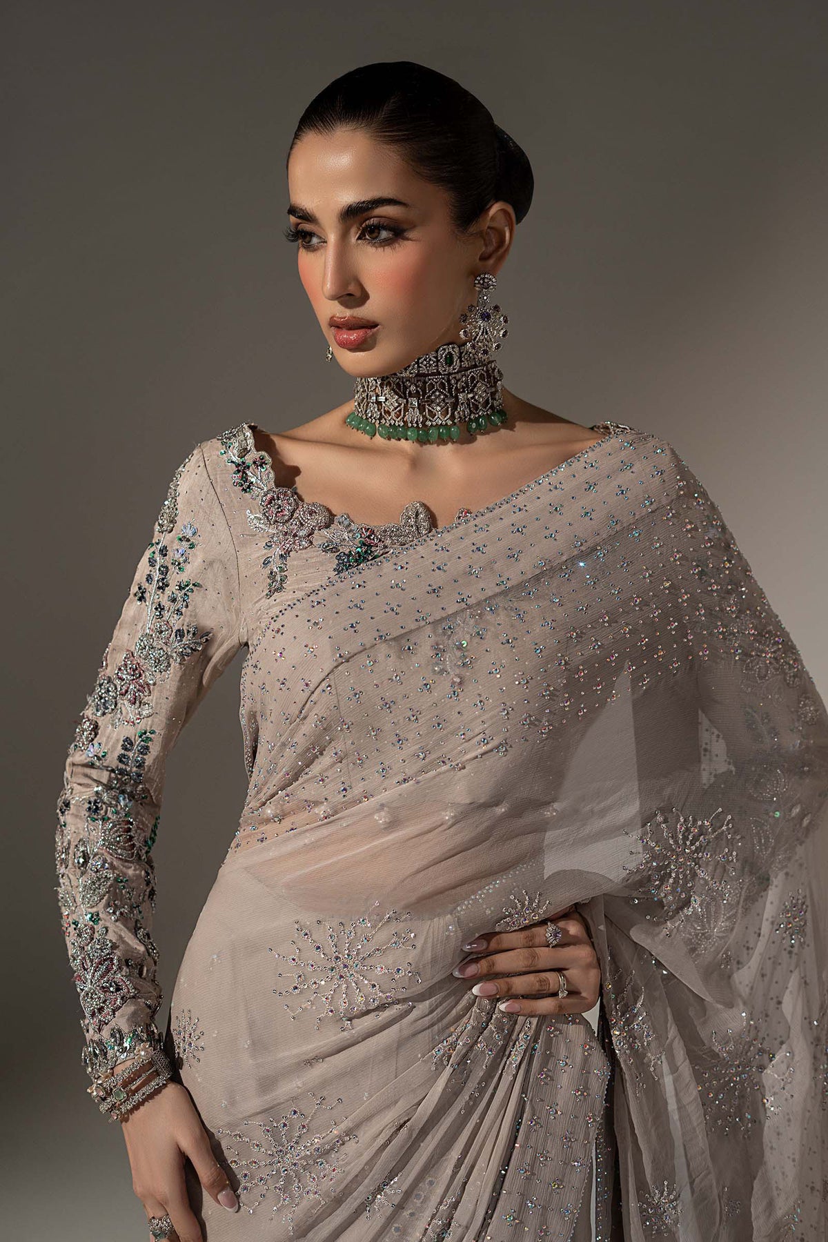 Embroidered Chiffon Saree