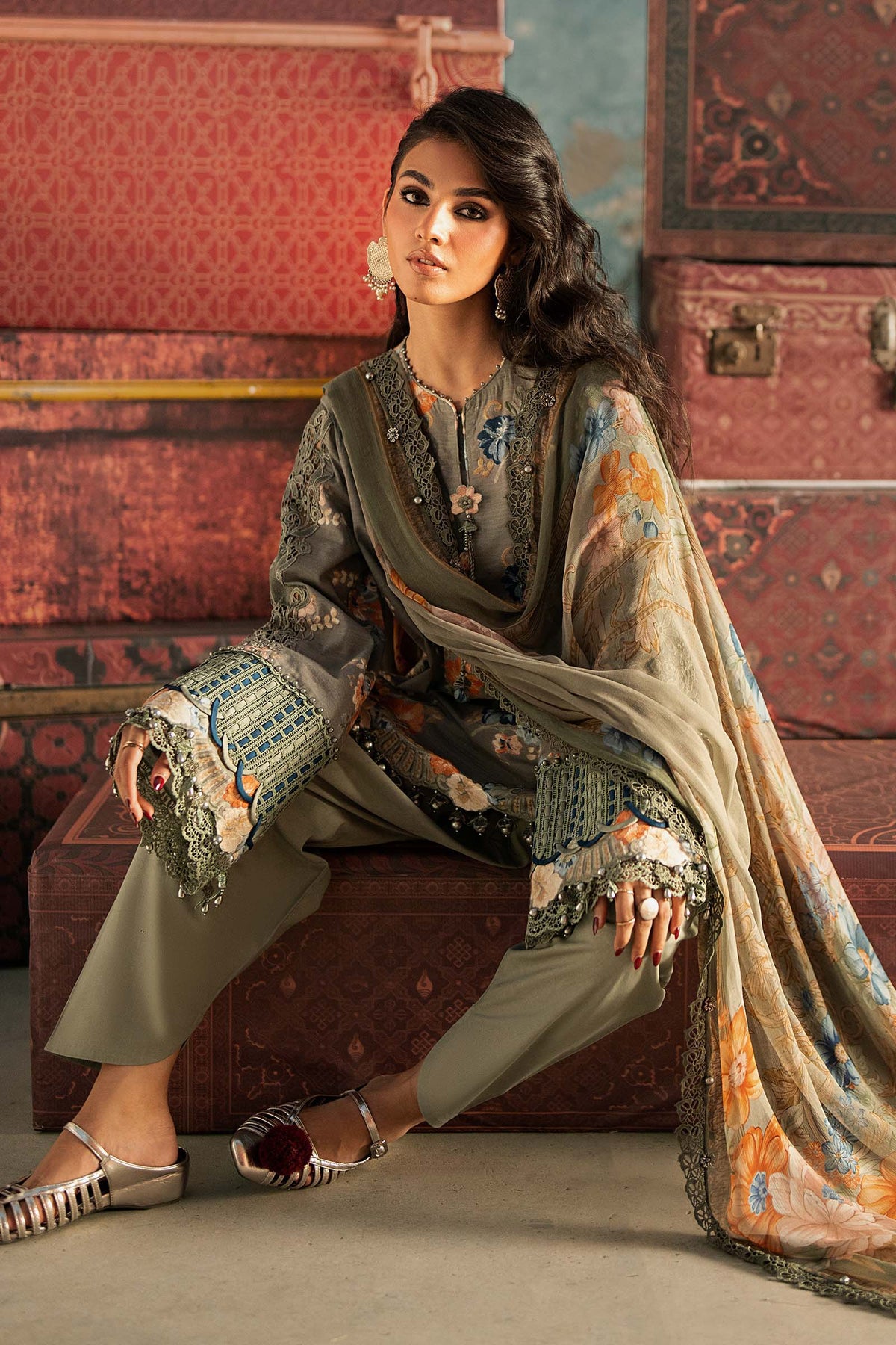 3 Piece Unstitched Embroidered Cambric Suit