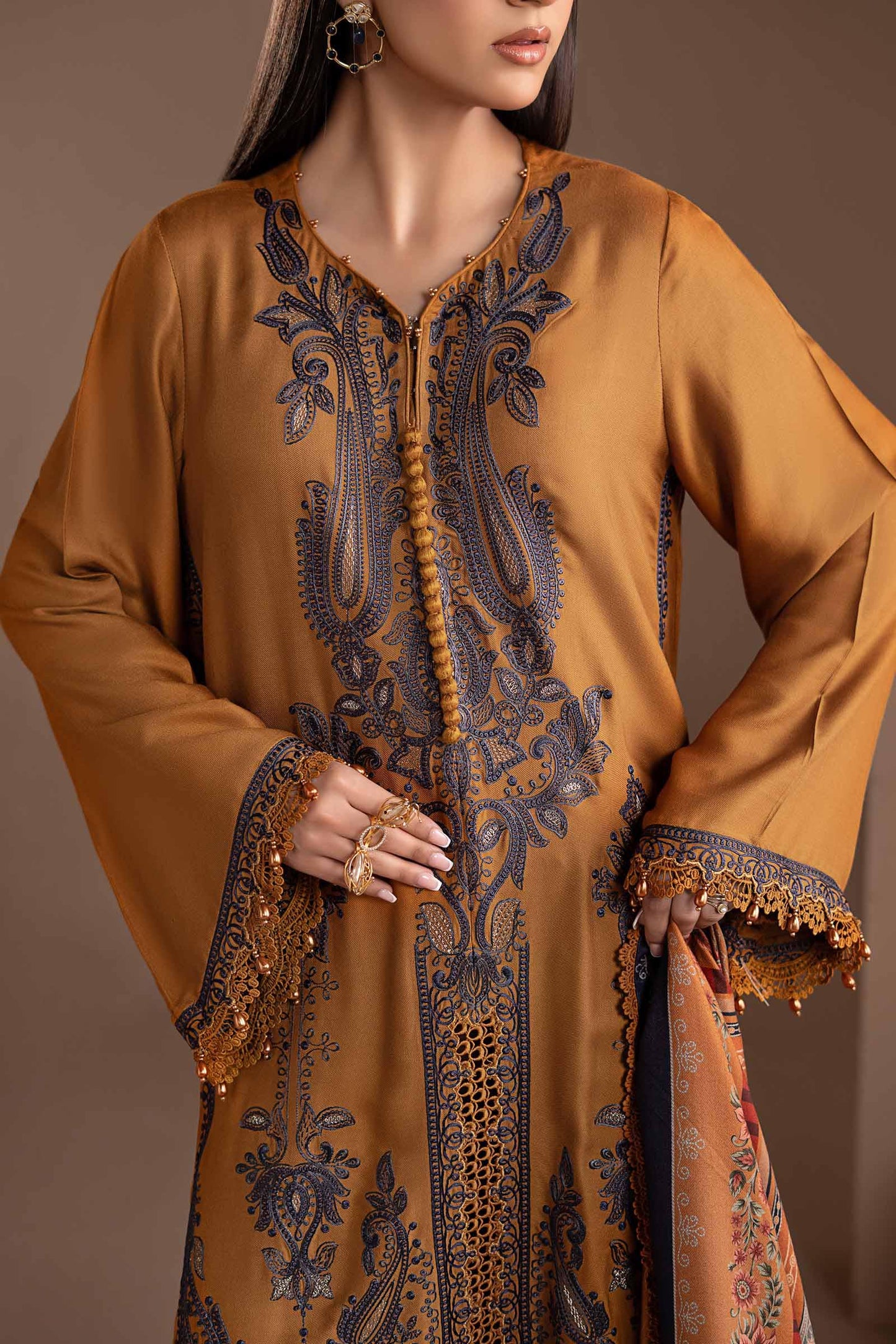 3 Piece Embroidered Twill Linen Suit