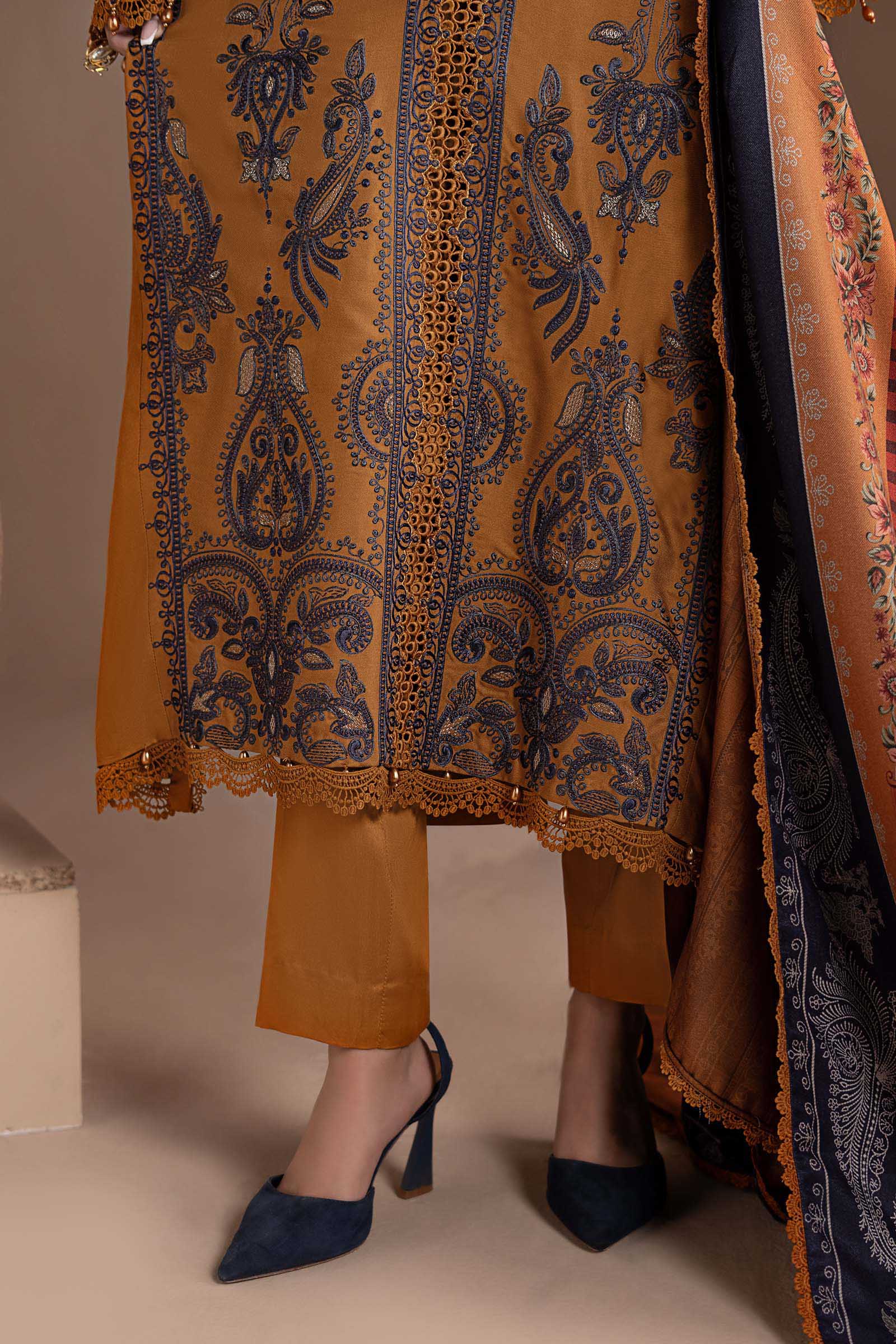 3 Piece Embroidered Twill Linen Suit