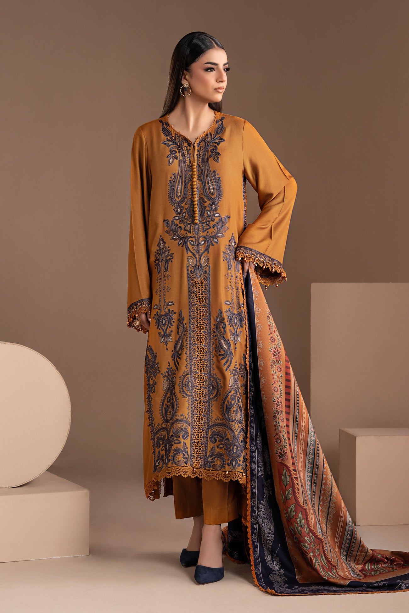 3 Piece Embroidered Twill Linen Suit