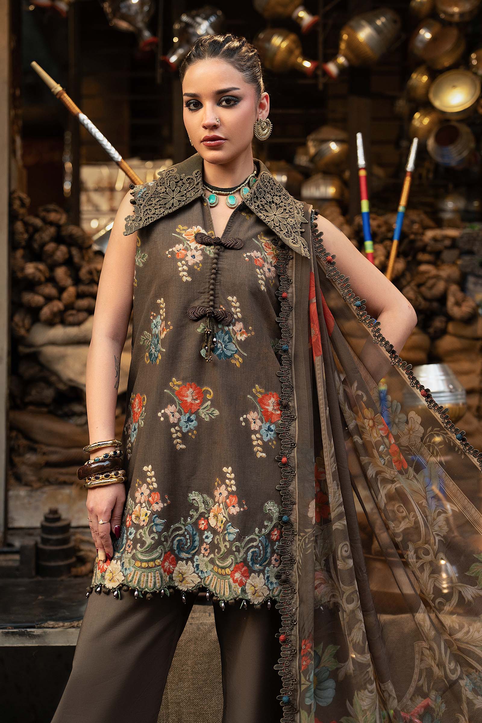 3 Piece Unstitched Embroidered Cambric Suit