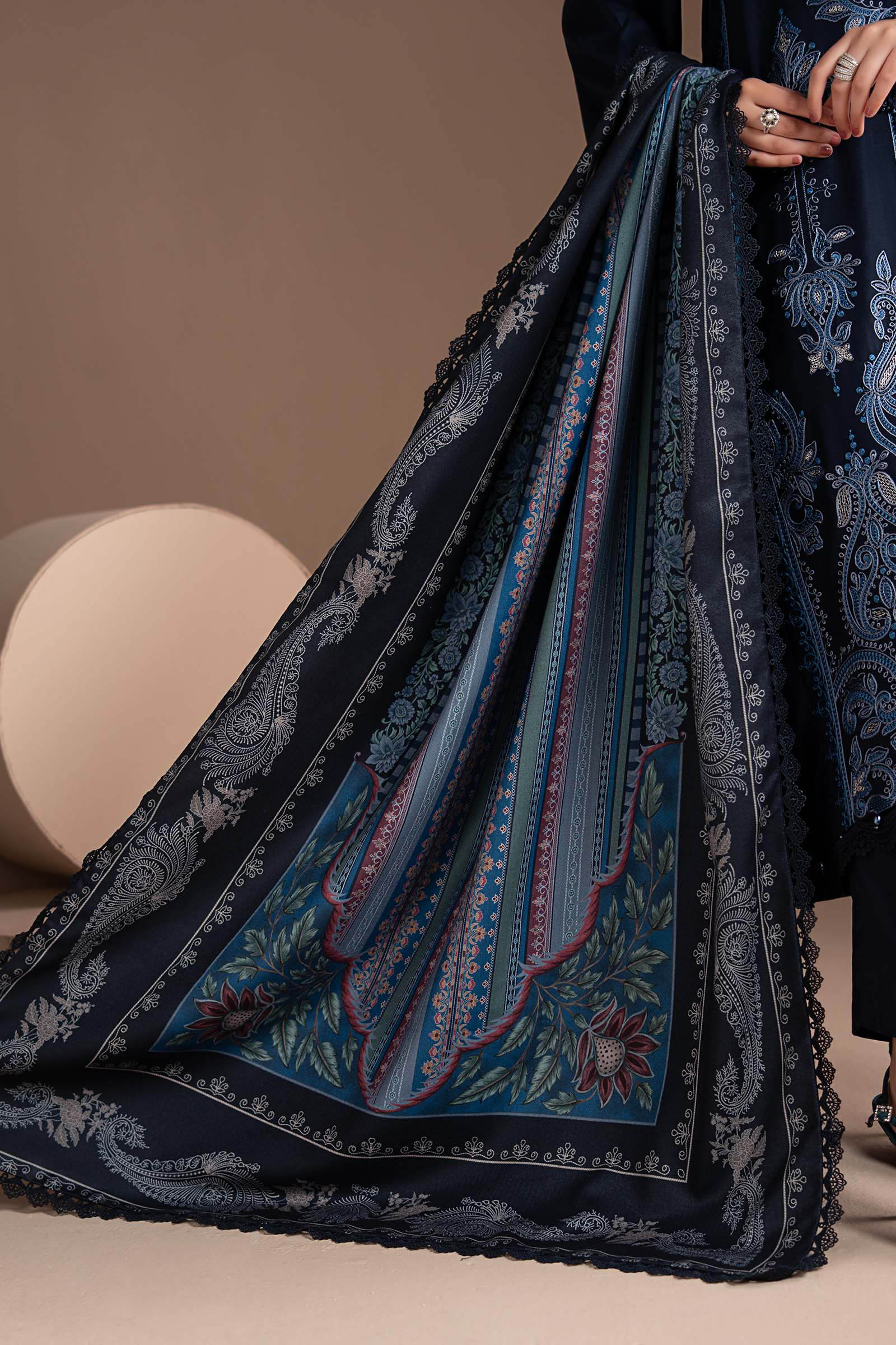 3 Piece Embroidered Twill Linen Suit