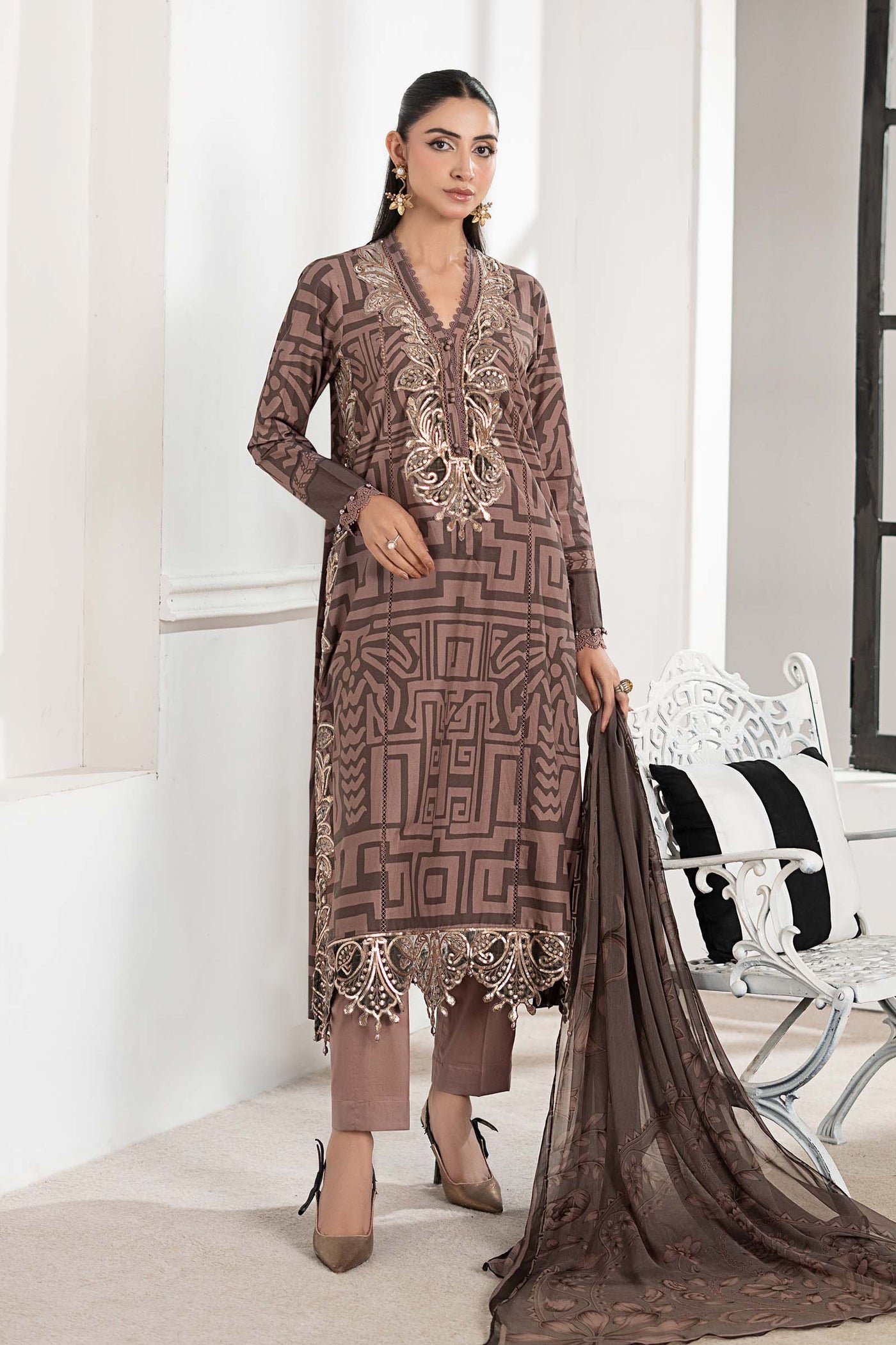 3 Piece Embroidered Cambric Suit
