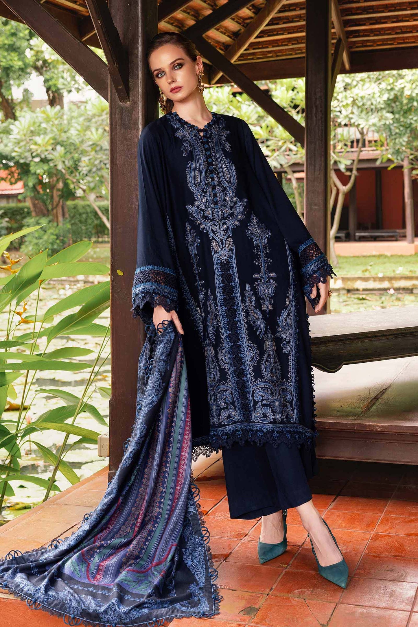 3 Piece Unstitched Embroidered Twill Linen Suit