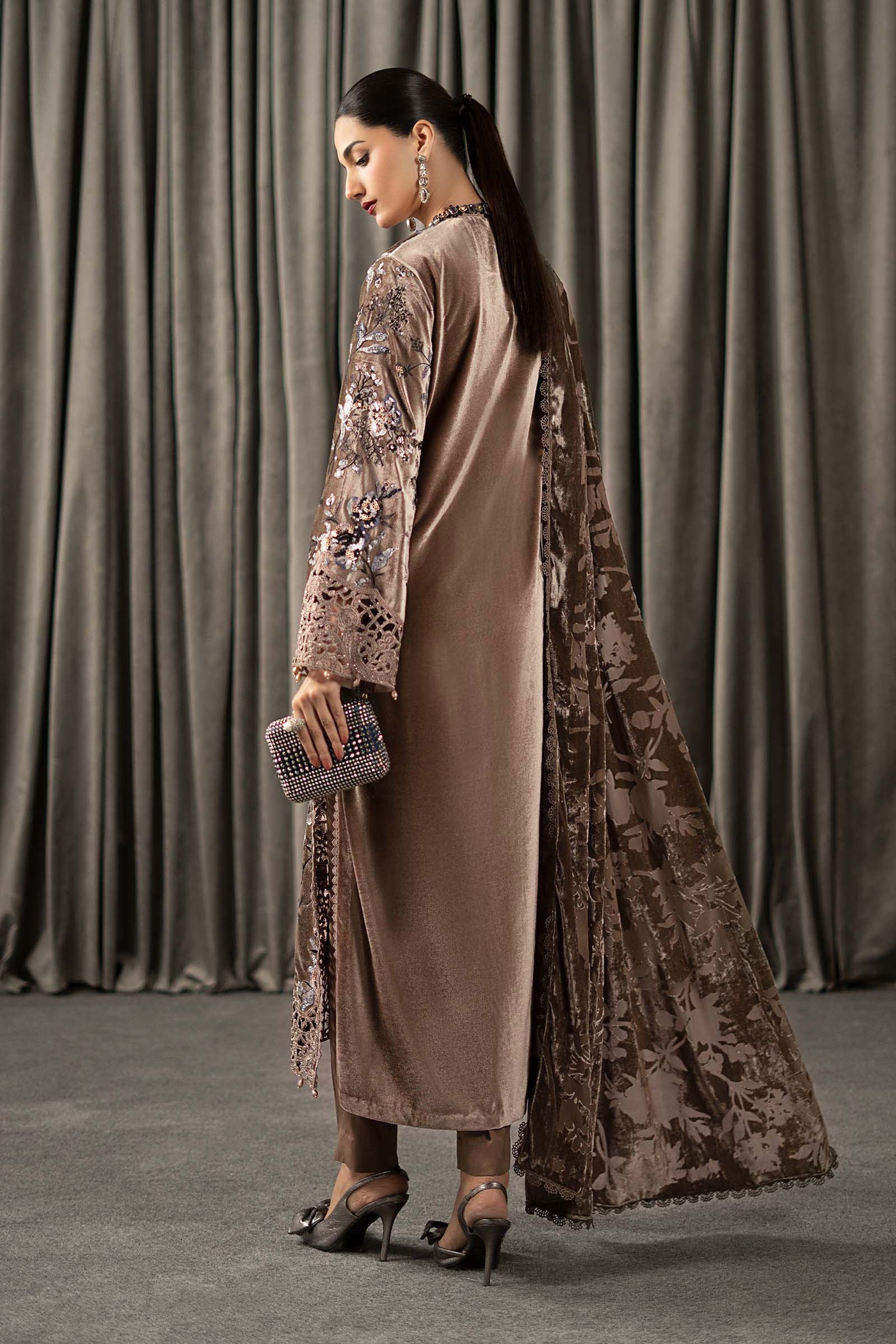 3 Piece Embroidered Velvet Suit