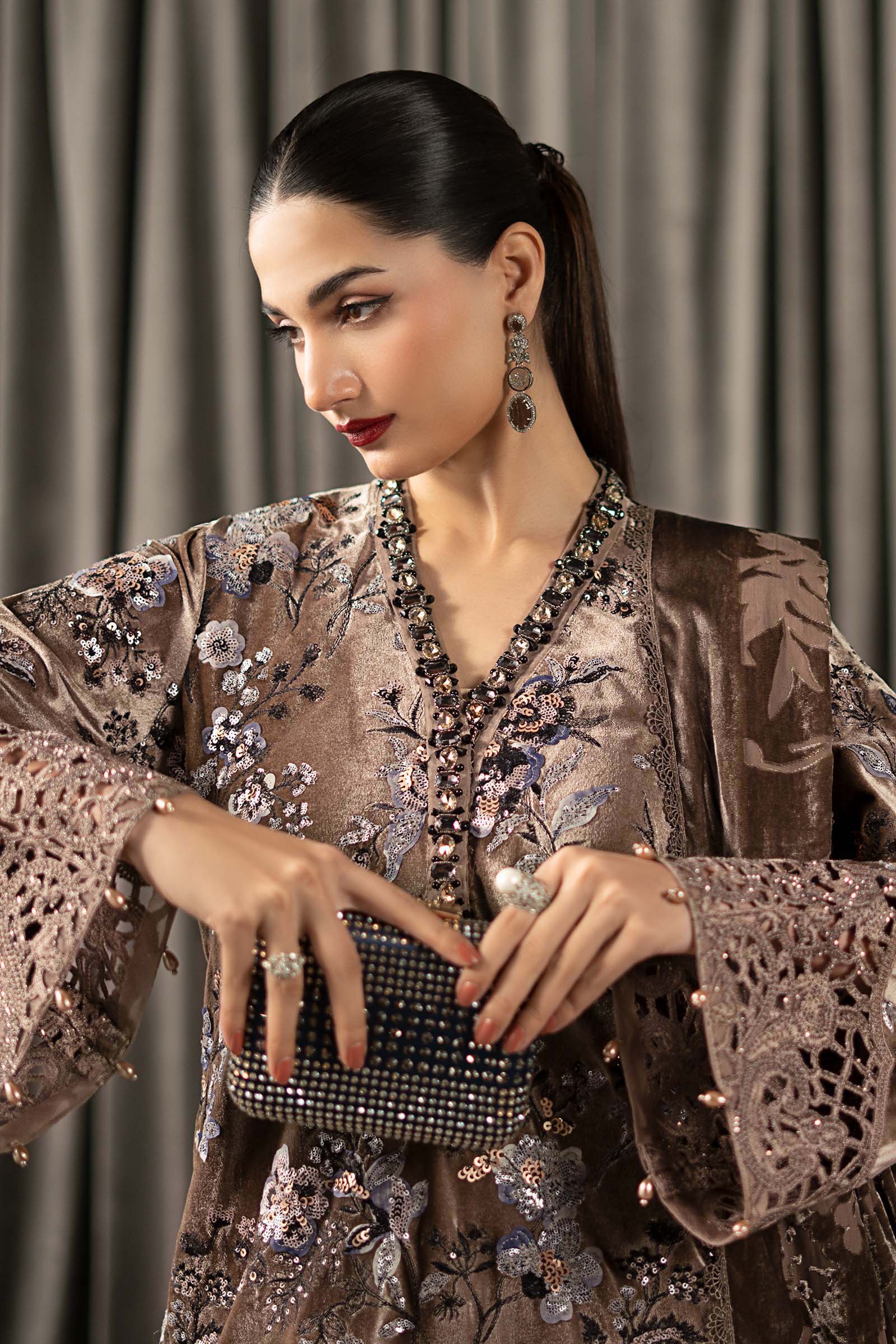 3 Piece Embroidered Velvet Suit