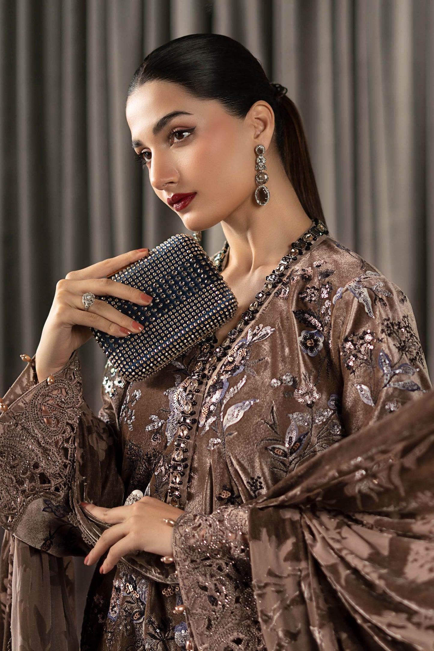 3 Piece Embroidered Velvet Suit