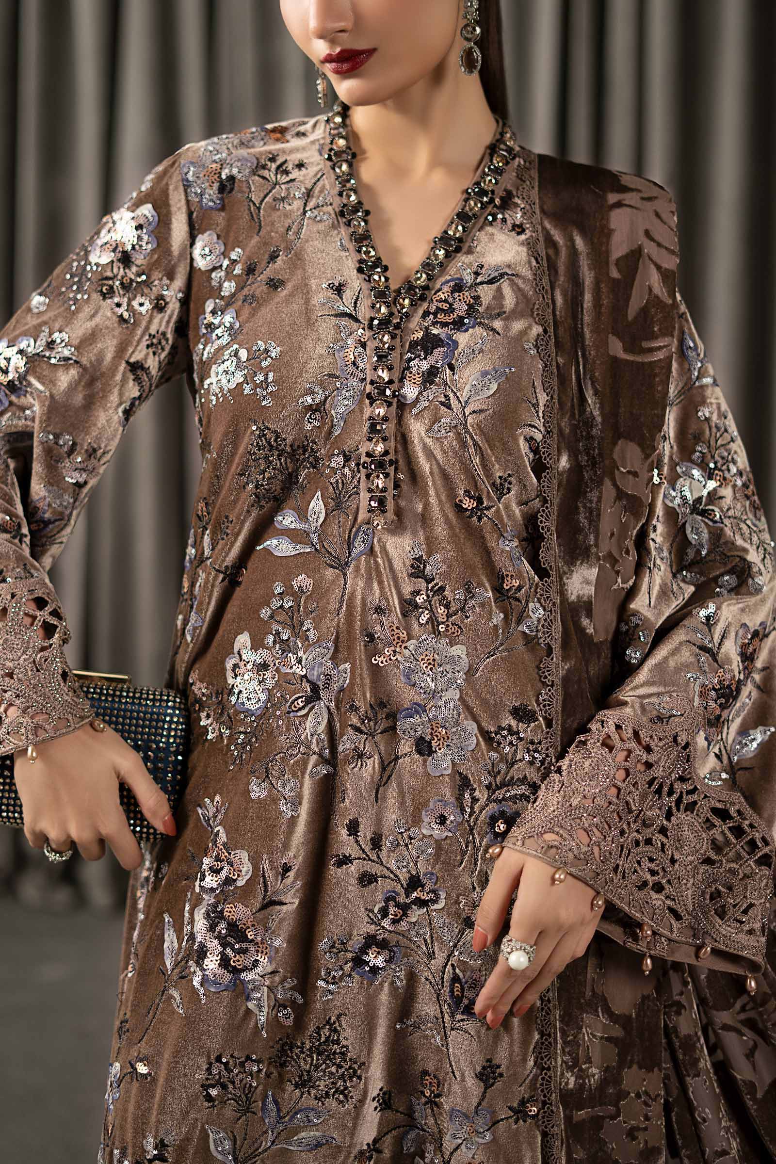 3 Piece Embroidered Velvet Suit