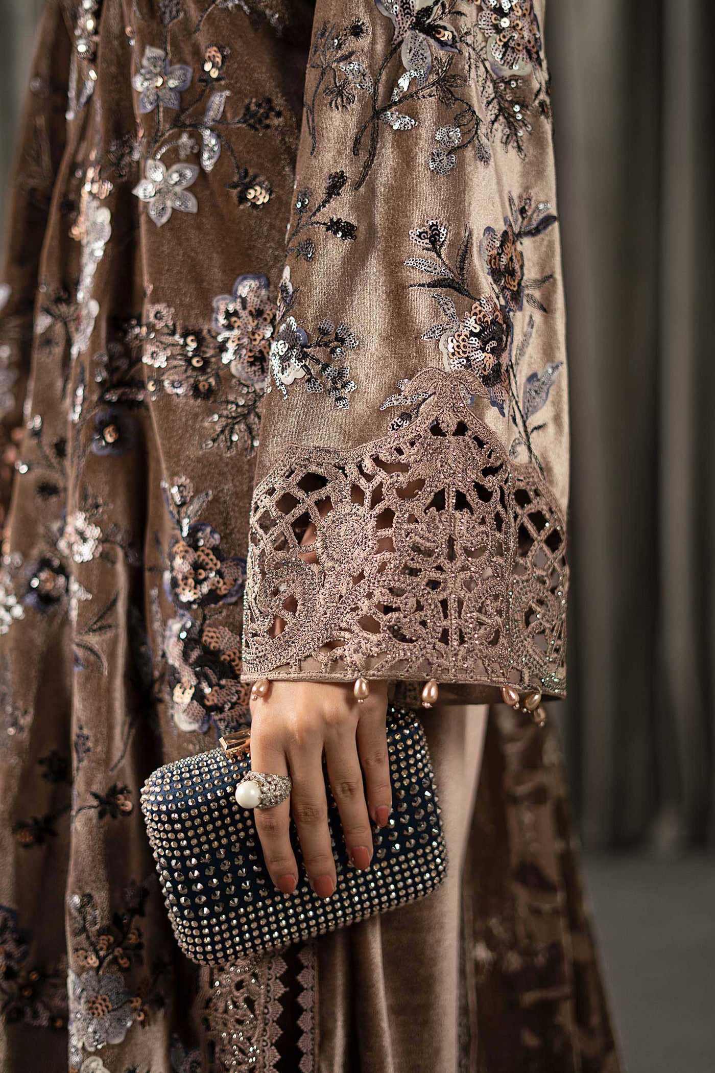 3 Piece Embroidered Velvet Suit