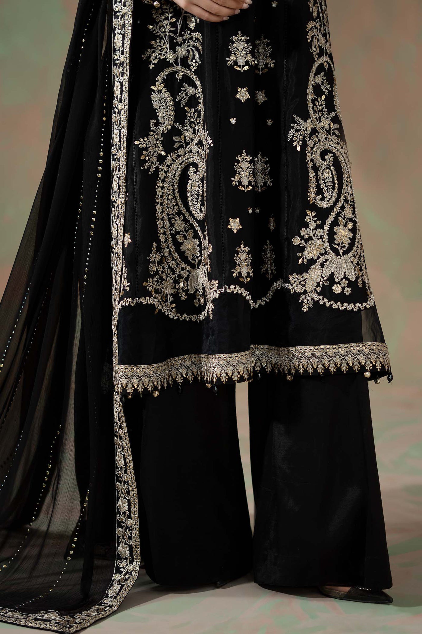 3 Piece Embroidered Raw Silk Suit
