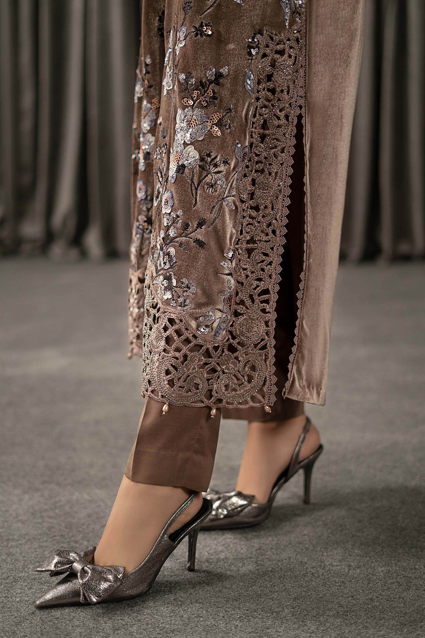 3 Piece Embroidered Velvet Suit