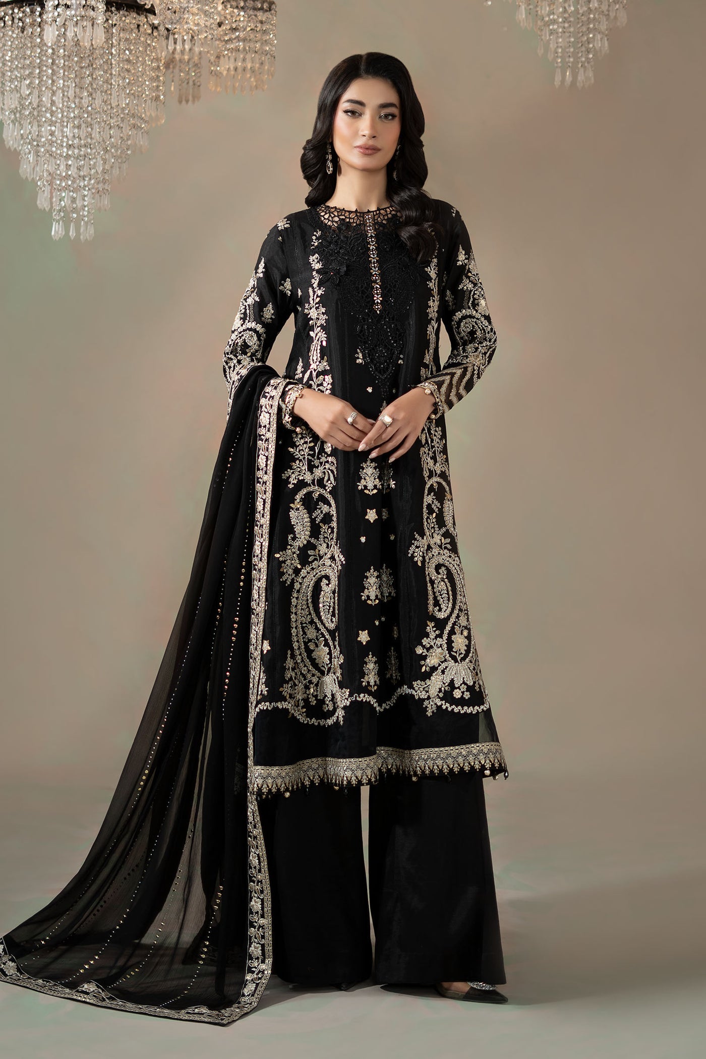 3 Piece Embroidered Raw Silk Suit