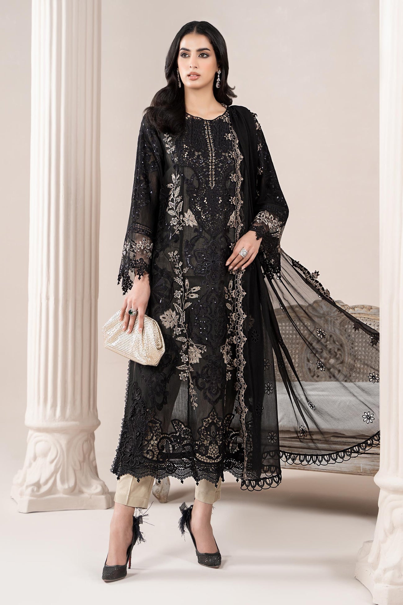 3 Piece Embroidered Paper Cotton Suit | ELS-25-03