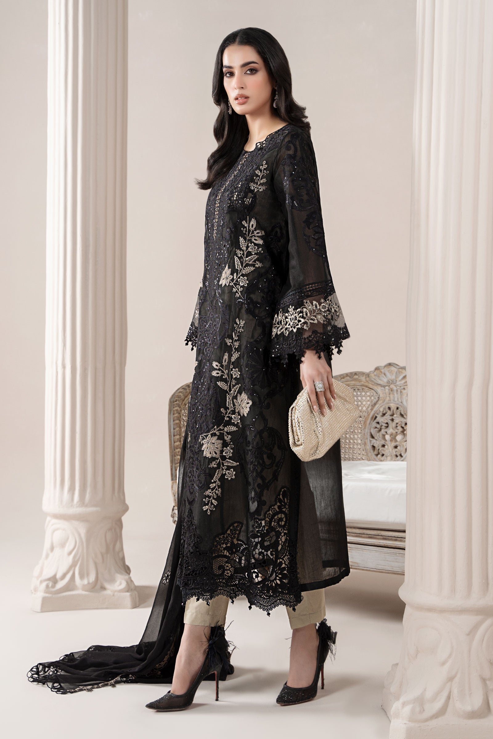 3 Piece Embroidered Paper Cotton Suit | ELS-25-03