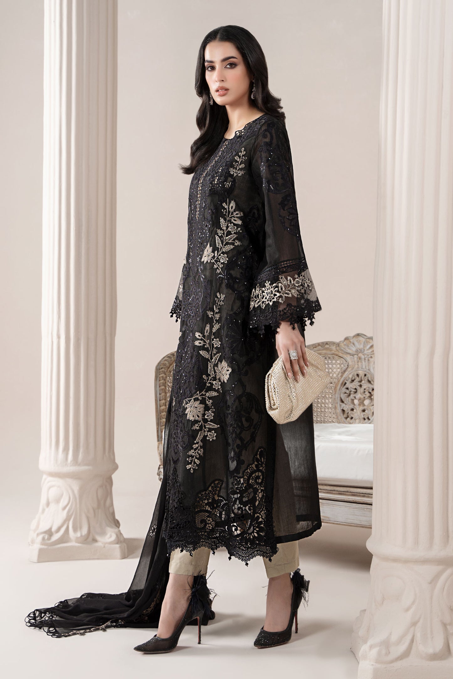 3 Piece Embroidered Paper Cotton Suit | ELS-25-03