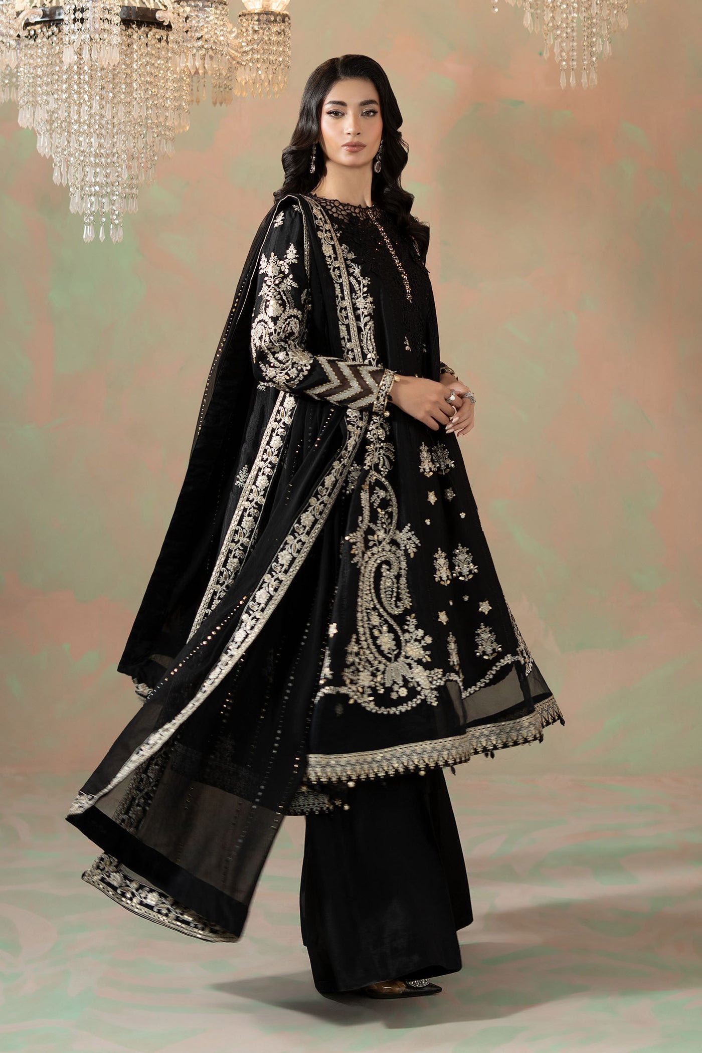3 Piece Embroidered Raw Silk Suit