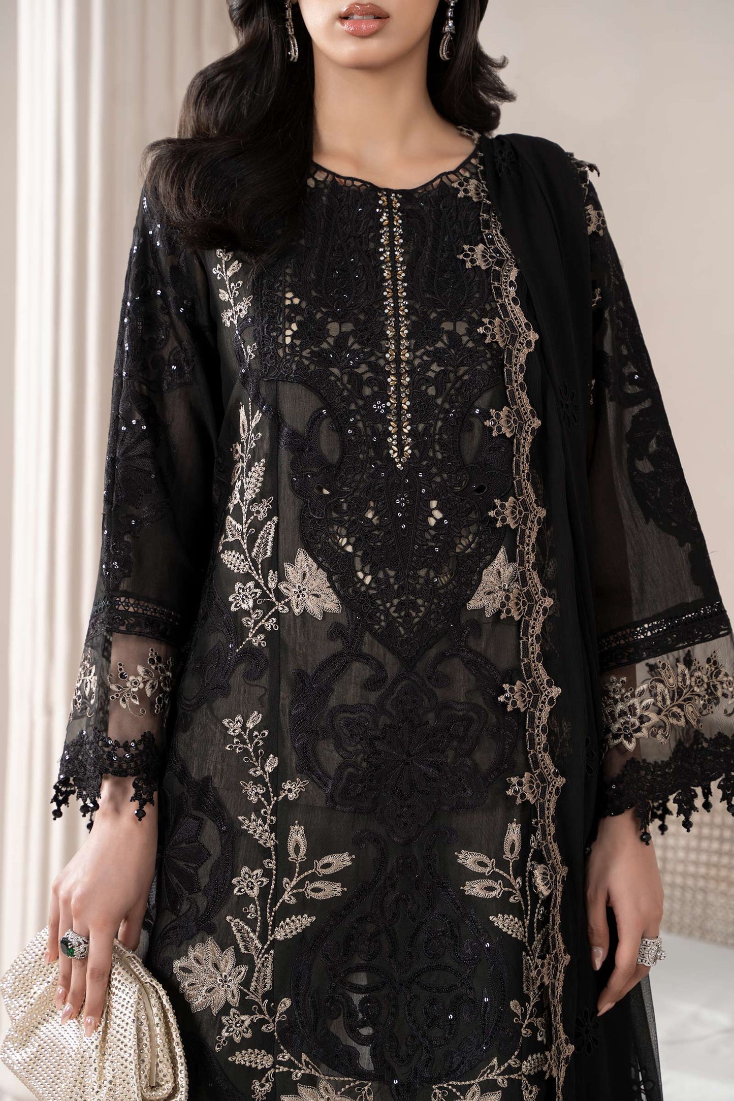 3 Piece Embroidered Paper Cotton Suit | ELS-25-03