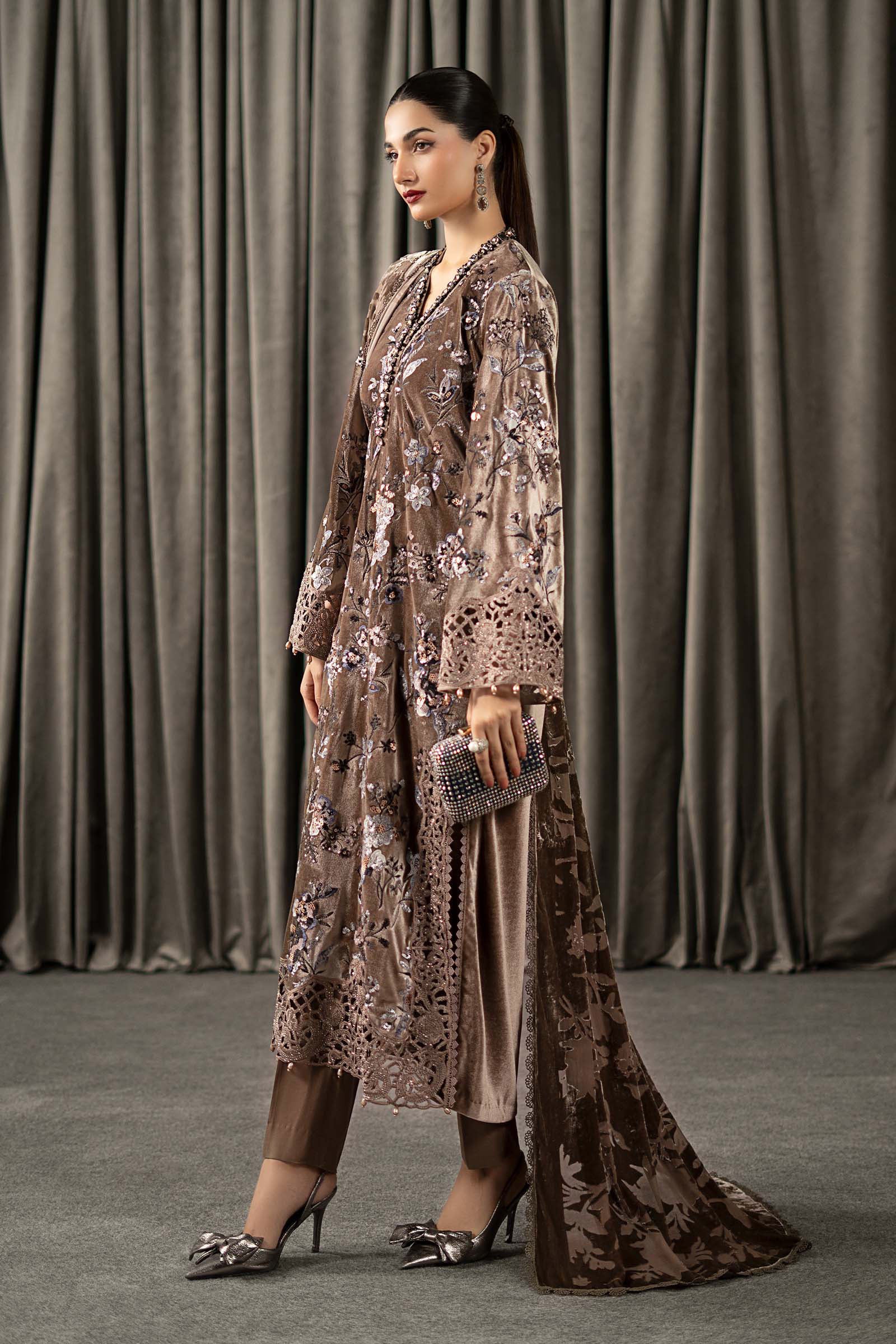 3 Piece Embroidered Velvet Suit