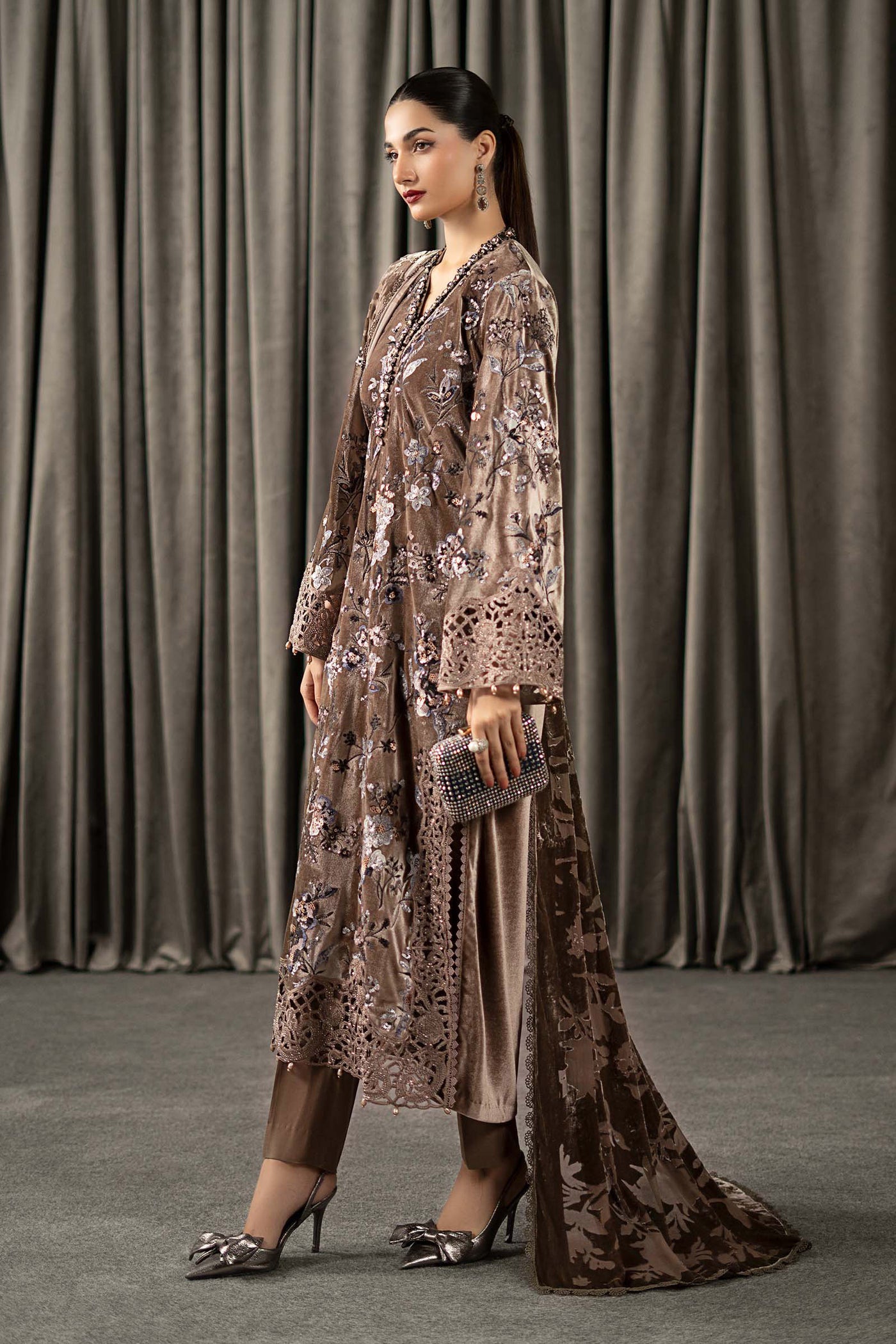 3 Piece Embroidered Velvet Suit