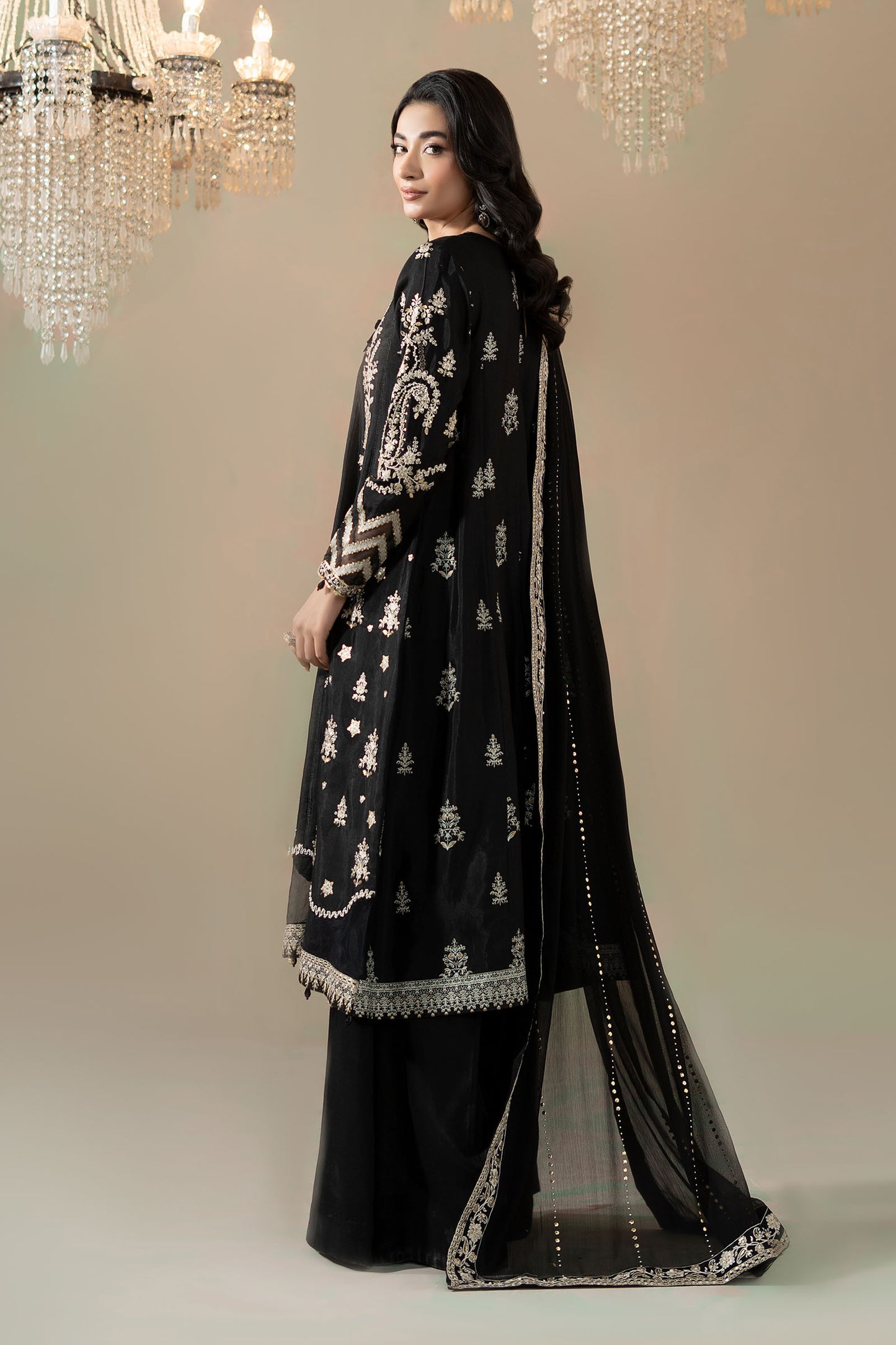 3 Piece Embroidered Raw Silk Suit