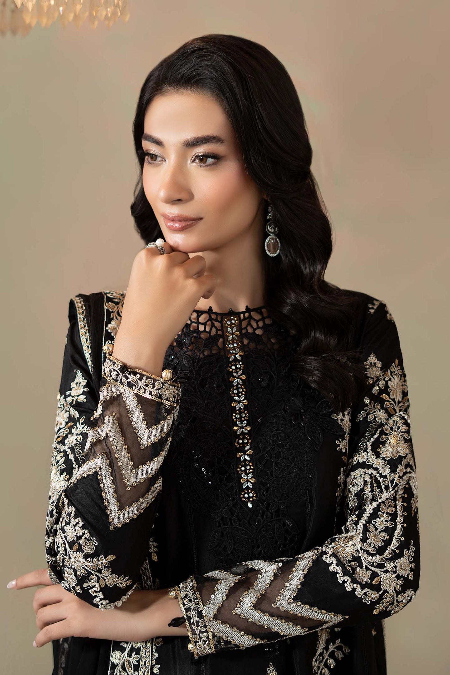 3 Piece Embroidered Raw Silk Suit