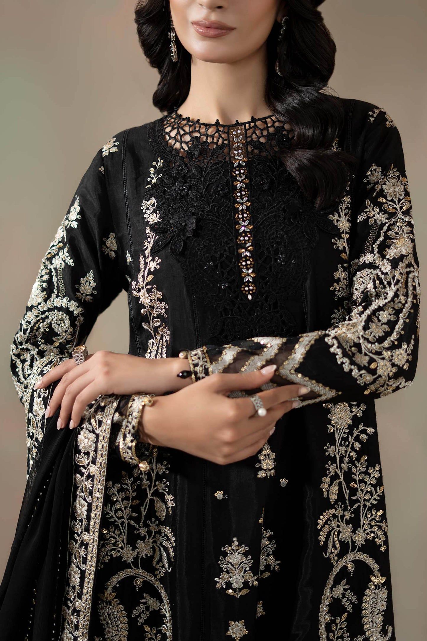 3 Piece Embroidered Raw Silk Suit