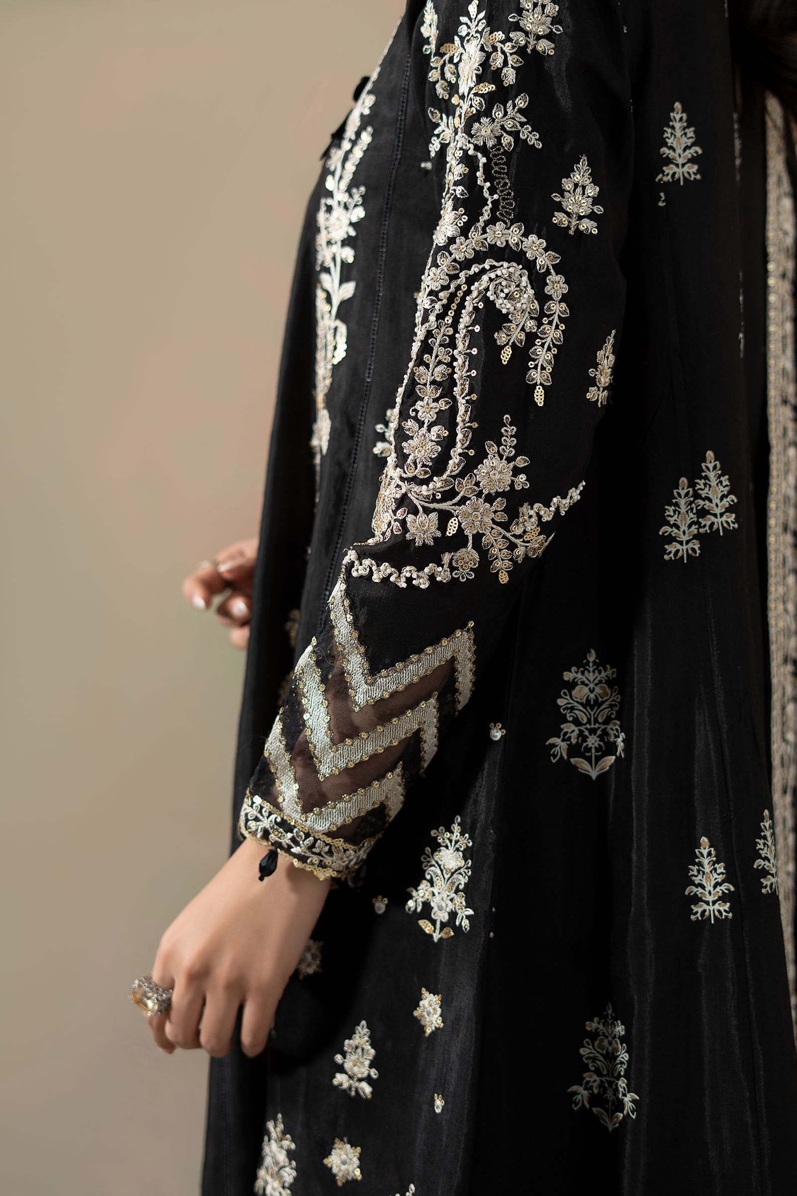 3 Piece Embroidered Raw Silk Suit