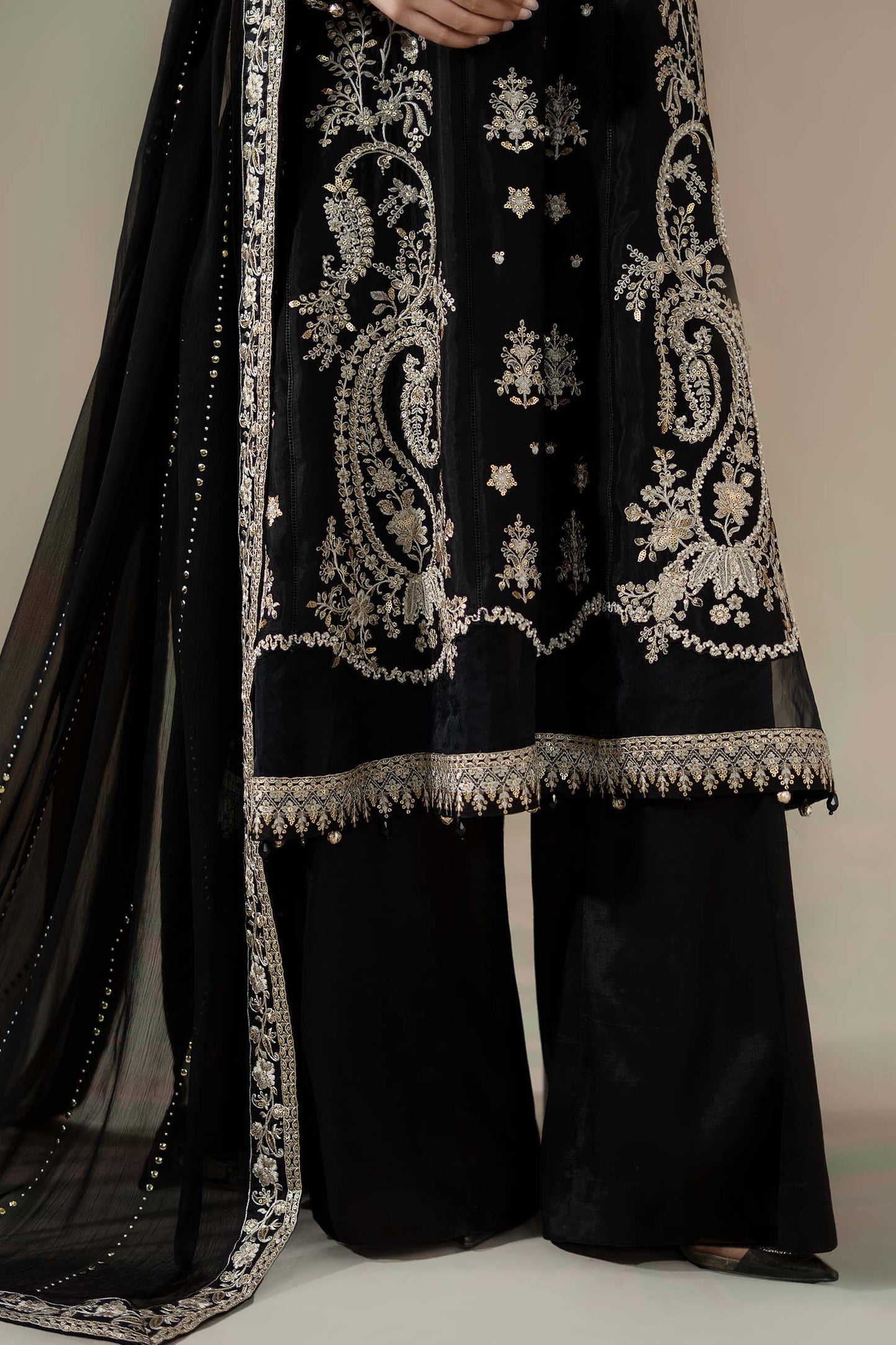 3 Piece Embroidered Raw Silk Suit