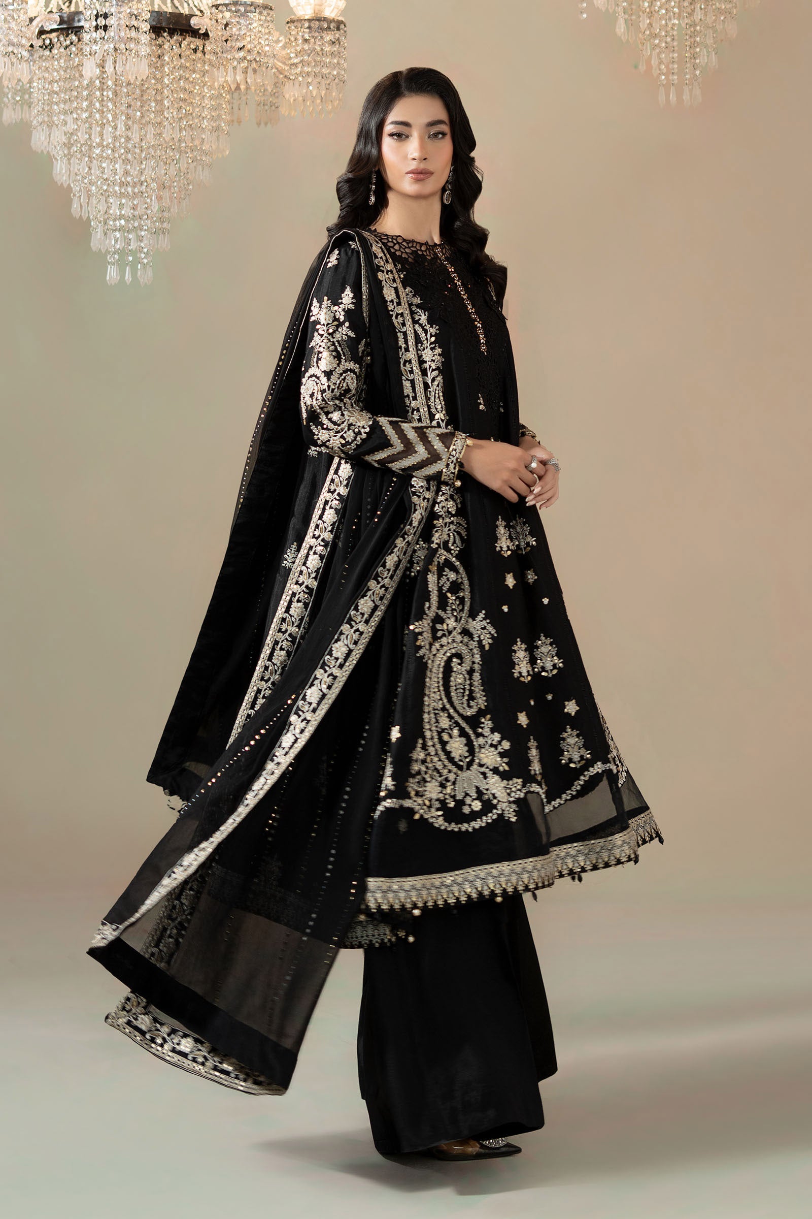 3 Piece Embroidered Raw Silk Suit