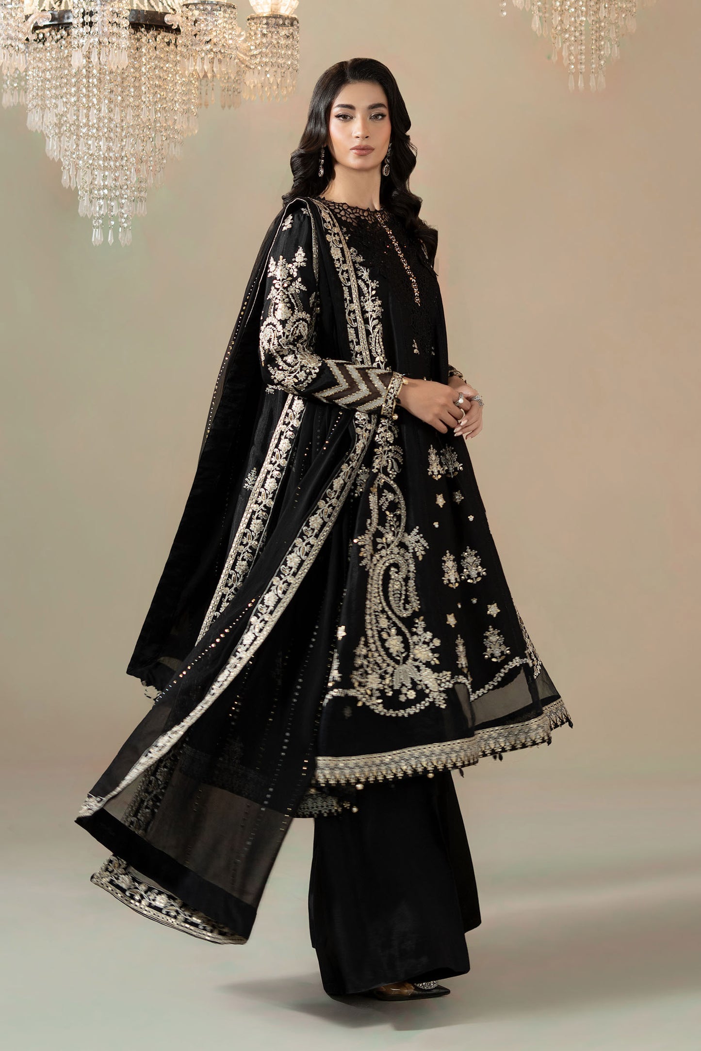 3 Piece Embroidered Raw Silk Suit