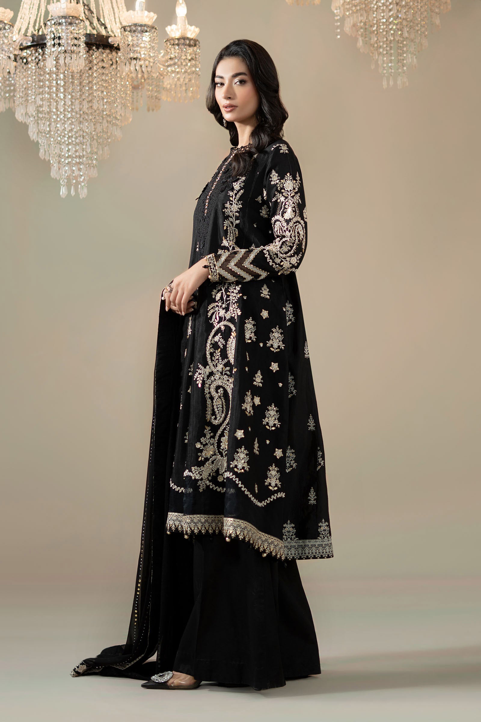 3 Piece Embroidered Raw Silk Suit