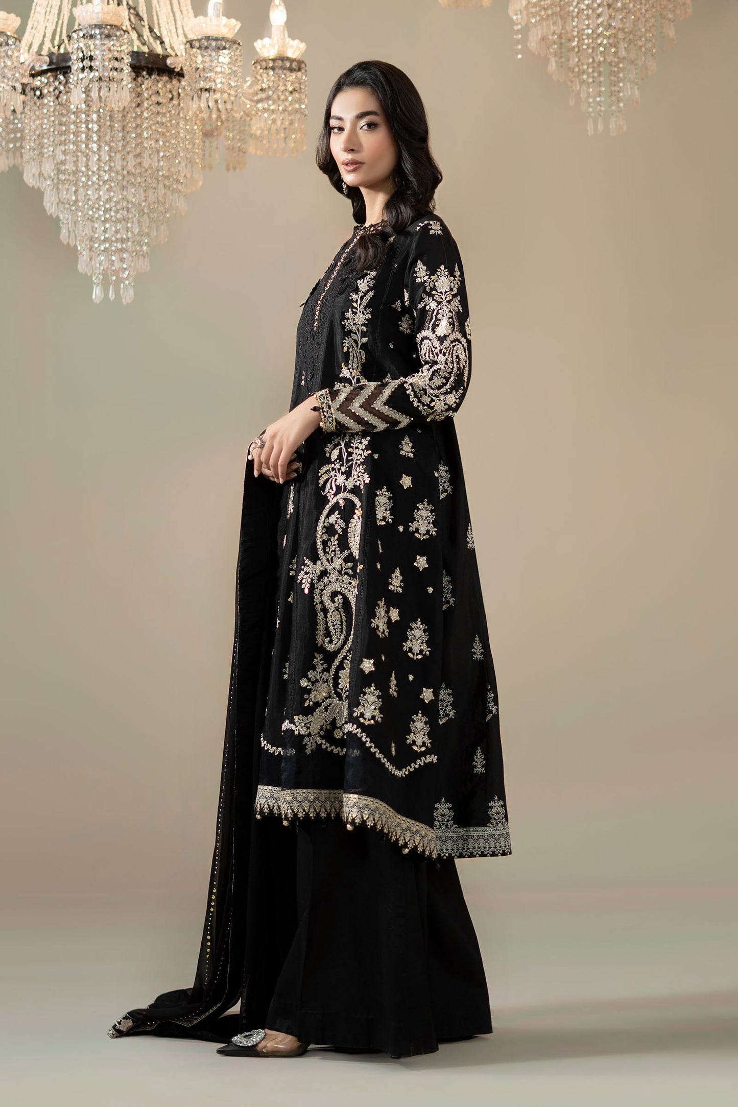 3 Piece Embroidered Raw Silk Suit