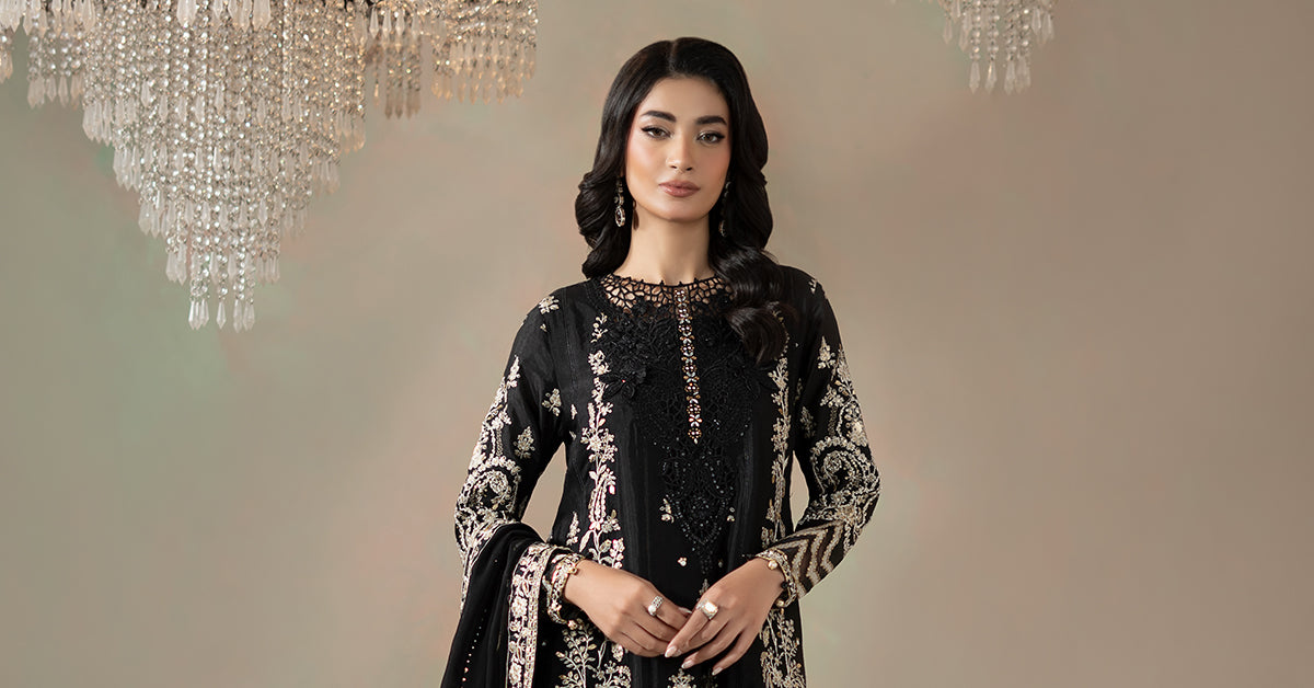 3 Piece Embroidered Raw Silk Suit