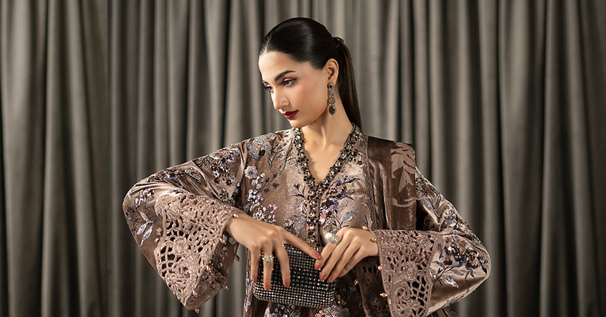 3 Piece Embroidered Velvet Suit