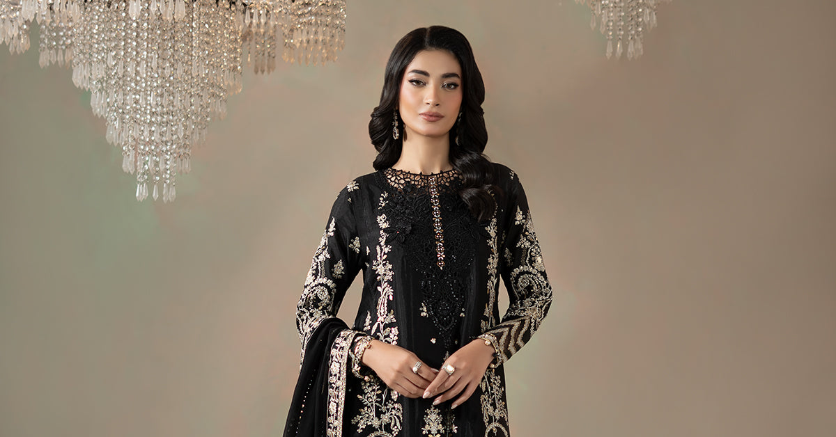 3 Piece Embroidered Raw Silk Suit