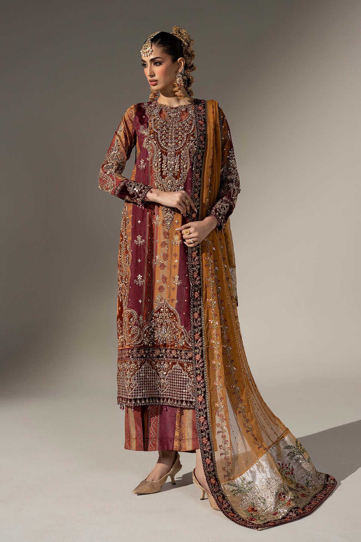 3 Piece Embroidered Raw Silk Suit